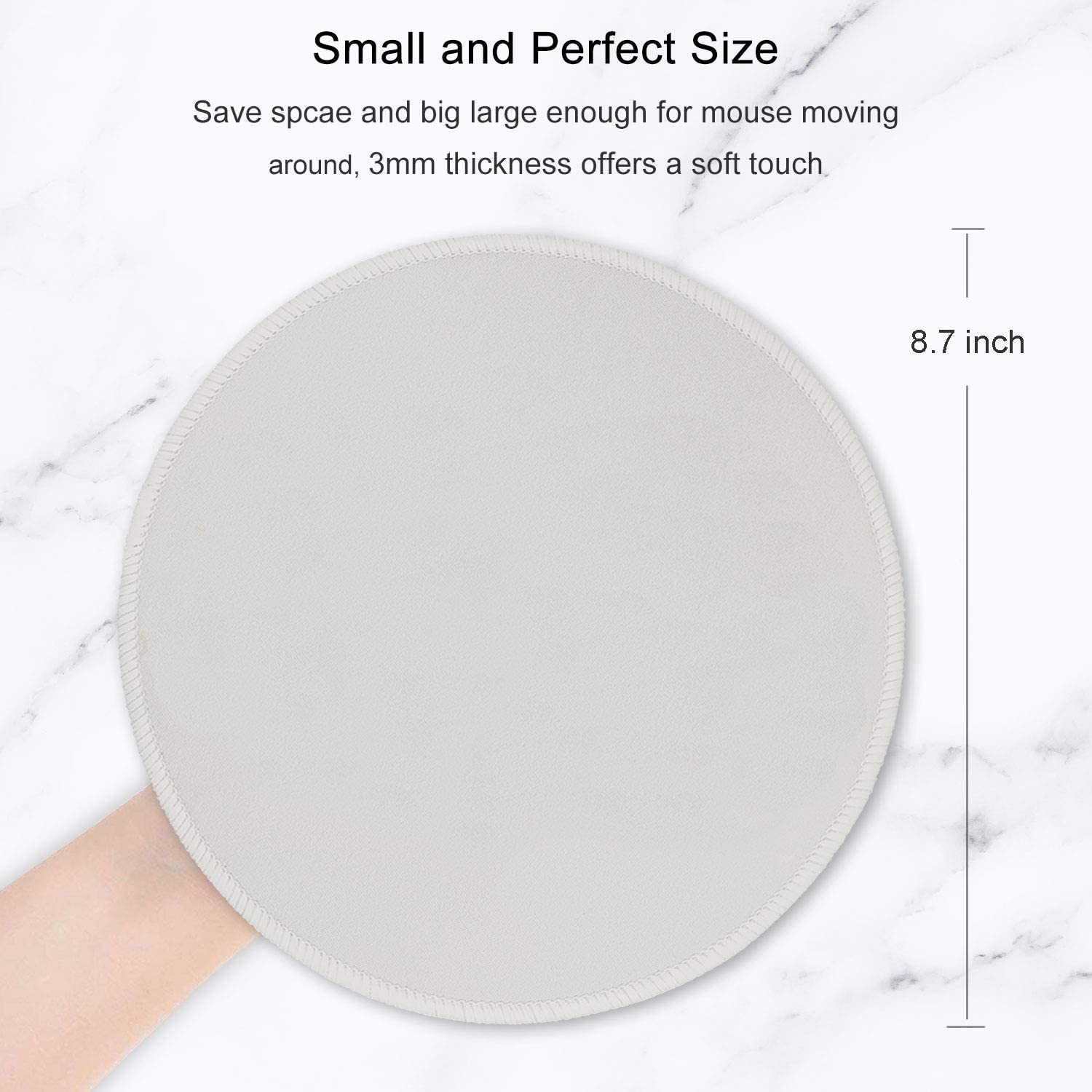 Mouse Pad, Premium-Textured Small Round Mousepad 8.7 x 8.7 Inch Gray, Stitched Edge Anti-Slip Waterproof Rubber Mouse Mat, Pretty Cute Mouse Pad for