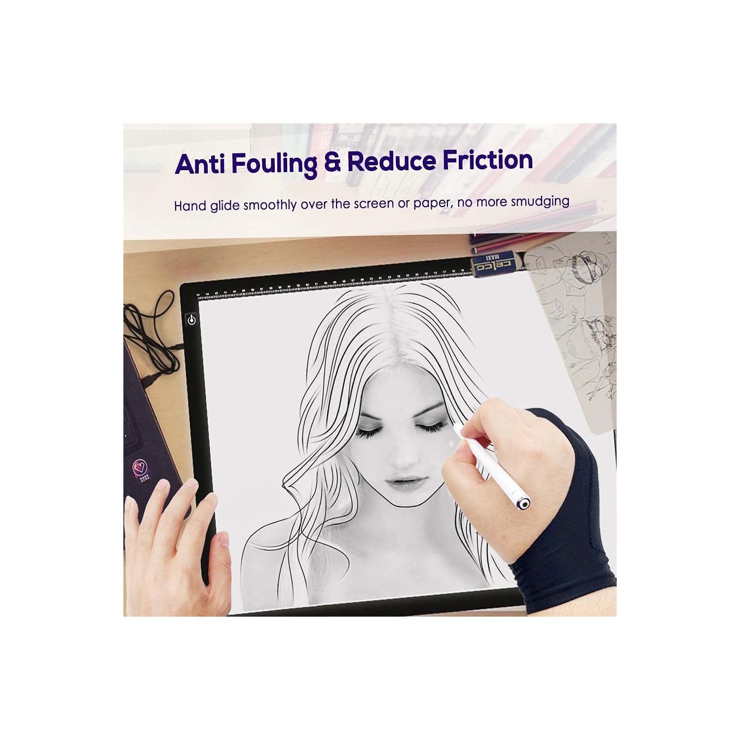 Drawing Glove M, Artist Glove for Drawing Tablet iPad, Digital Art Palm Rejection Glove, Suitable for Left Right Hand -2 Pack