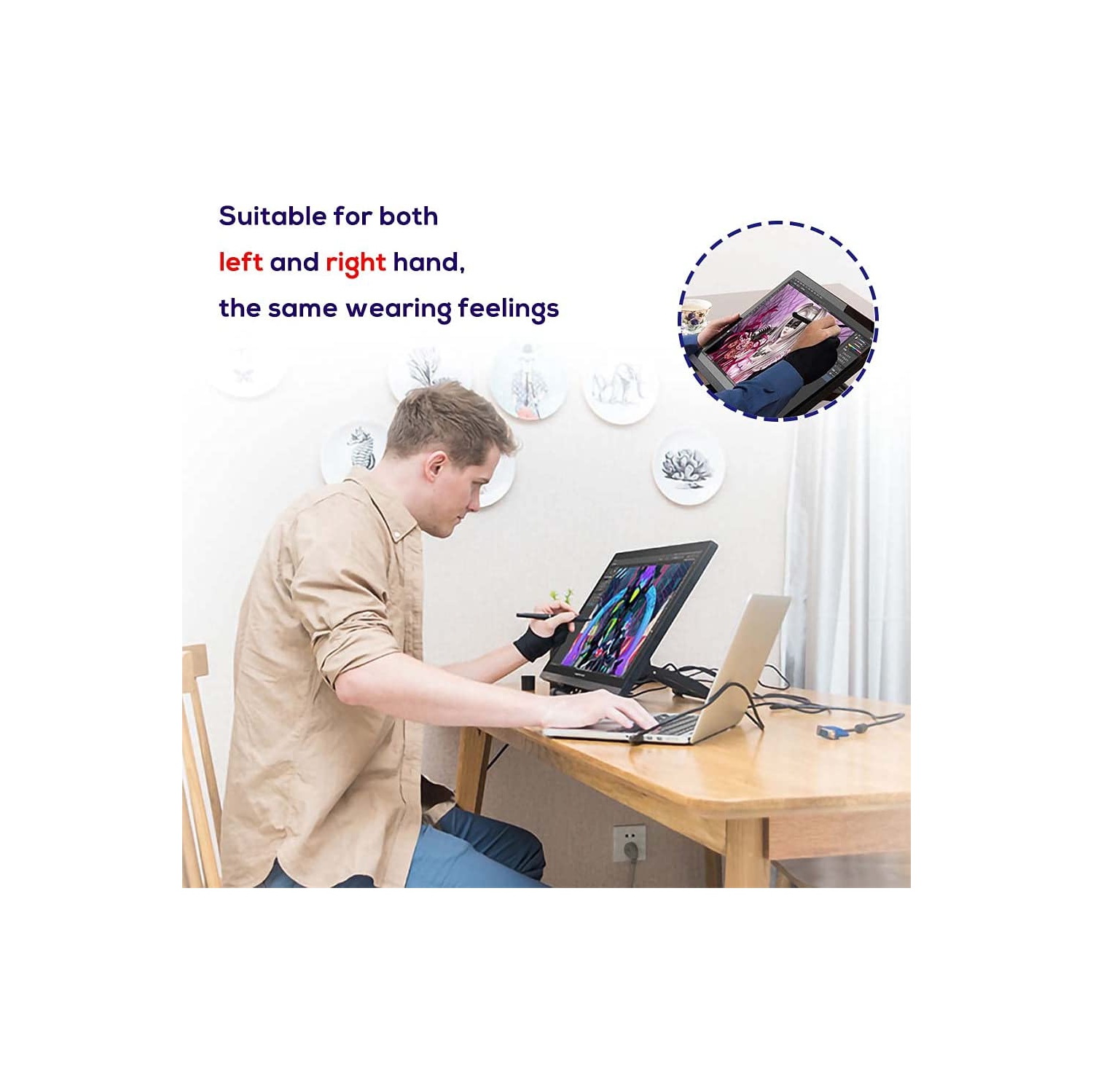 Drawing Glove M, Artist Glove for Drawing Tablet iPad, Digital Art Palm Rejection Glove, Suitable for Left Right Hand -2 Pack