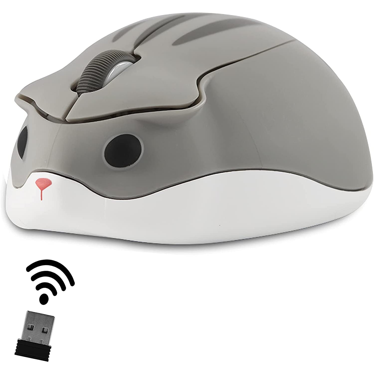 Wireless Mouse Cute Hamster Shaped Computer Mouse 1200DPI Less Noice Portable USB Mouse Cordless Mouse for PC Laptop Computer Notebook MacBook Kids Gift (Gray)