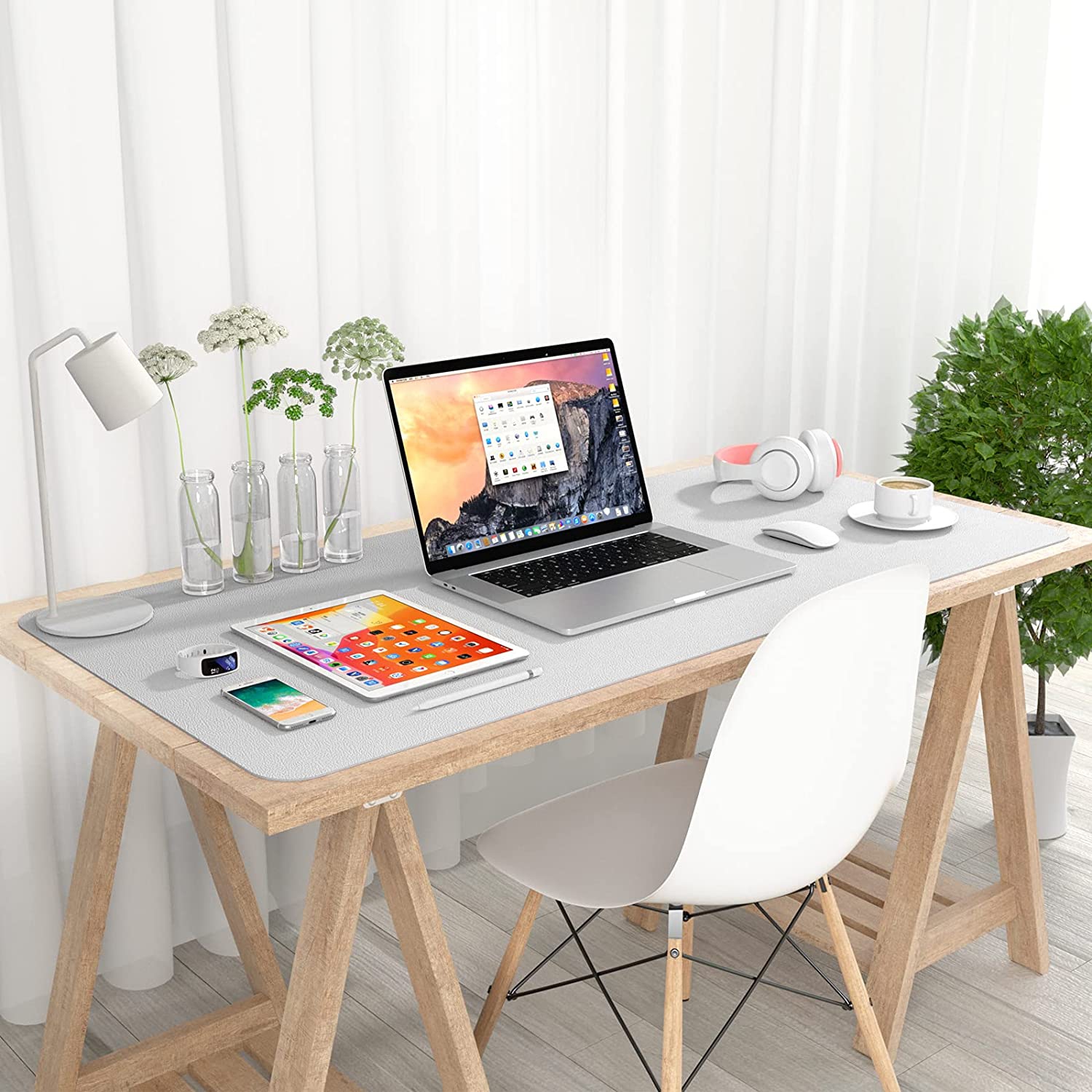 Desk Pad, 35.5' x 17' PU Leather Desk Mat, M Extended Mouse Pad, Waterproof Desk Blotter Protector, Ultra Thin Large Laptop Keyboard Mat, Non-Slip