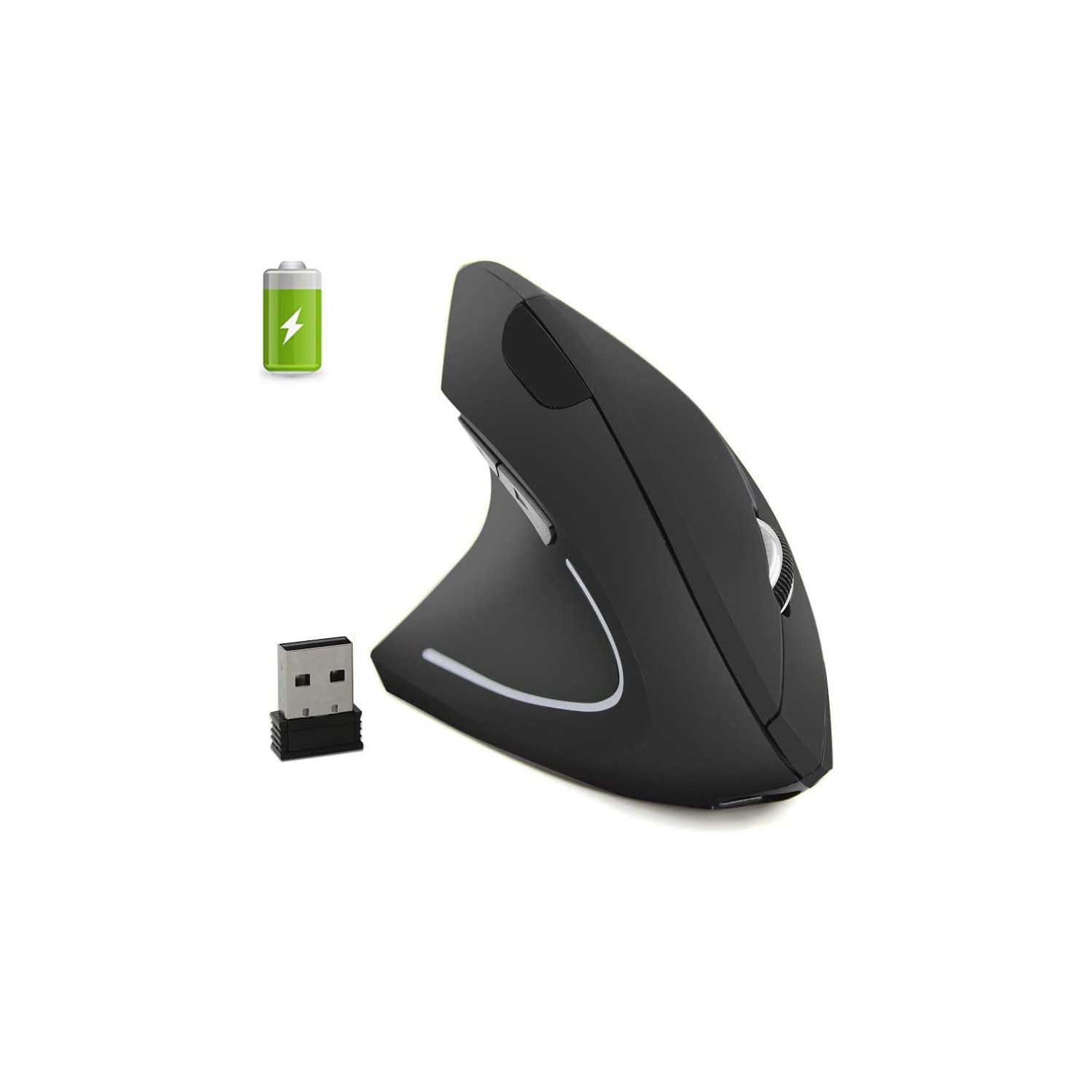 Left-Handed Mouse, Rechargeable 2.4G Wireless Ergonomic Vertical Mice with USB Receiver, 6 Buttons and 3 Adjustable DPI 800/1200/1600 for Laptop