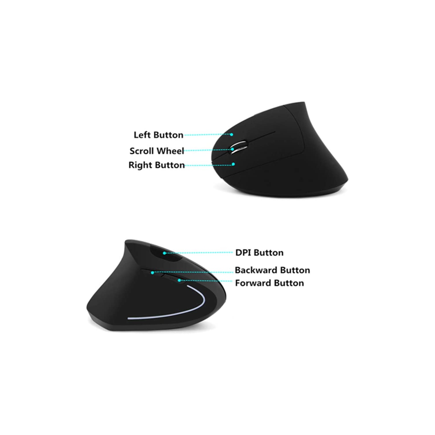 Left-Handed Mouse, Rechargeable 2.4G Wireless Ergonomic Vertical Mice with USB Receiver, 6 Buttons and 3 Adjustable DPI 800/1200/1600 for Laptop