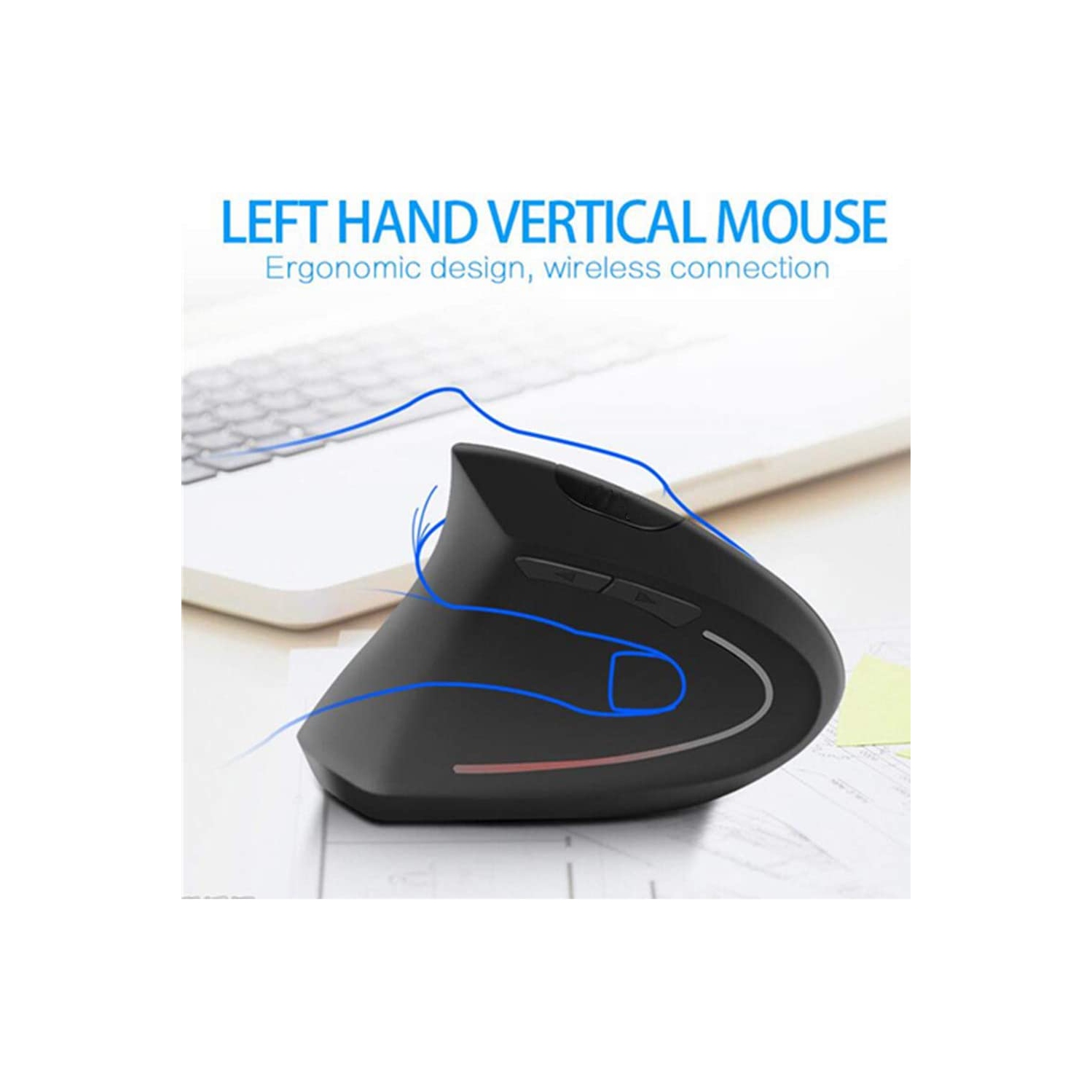Left-Handed Mouse, Rechargeable 2.4G Wireless Ergonomic Vertical Mice with USB Receiver, 6 Buttons and 3 Adjustable DPI 800/1200/1600 for Laptop