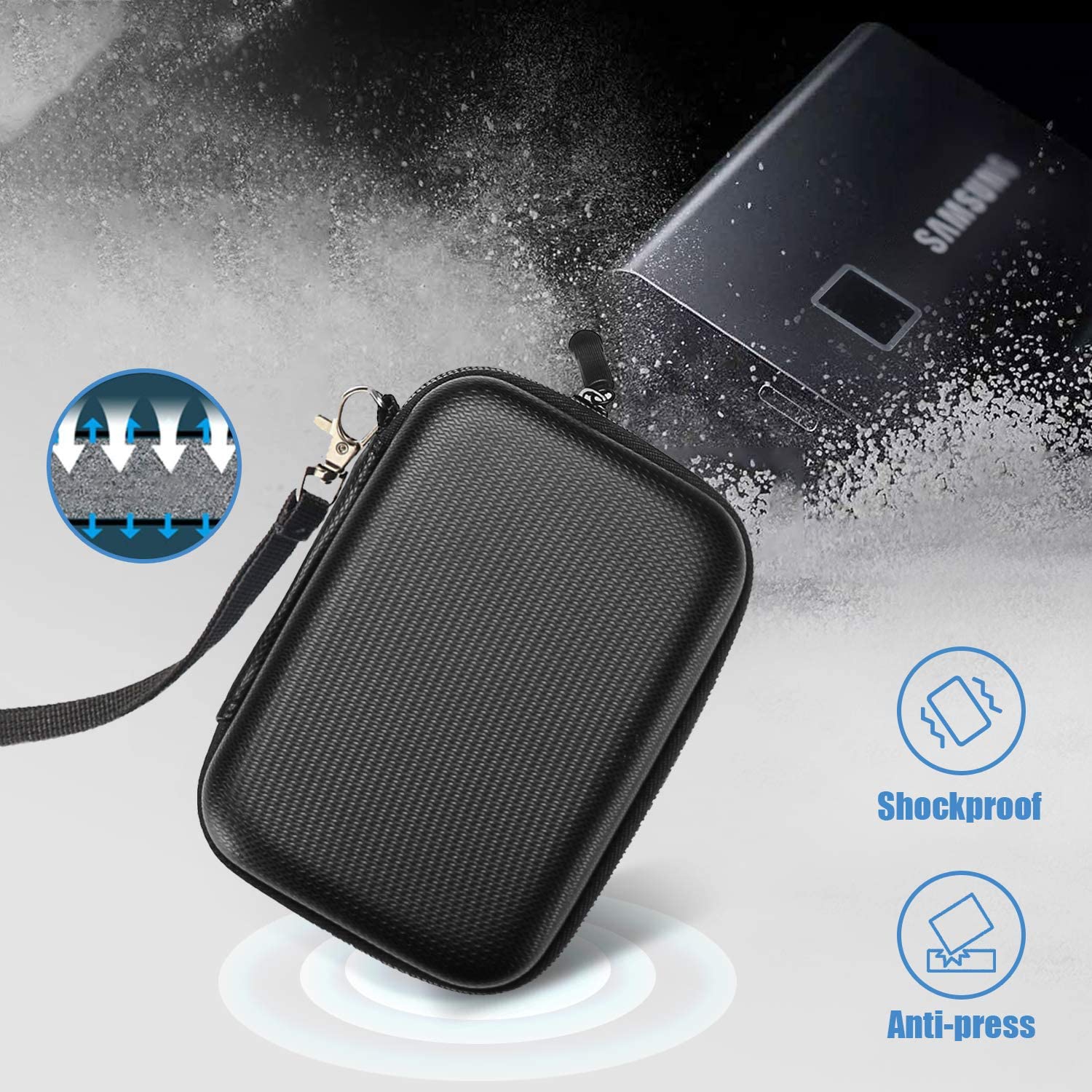 Samsung T7 / T7 Touch Portable SSD Carrying Case with Silicone Cover, Hard EVA Shockproof Storage Travel Organizer for Samsung T7 Touch Portable