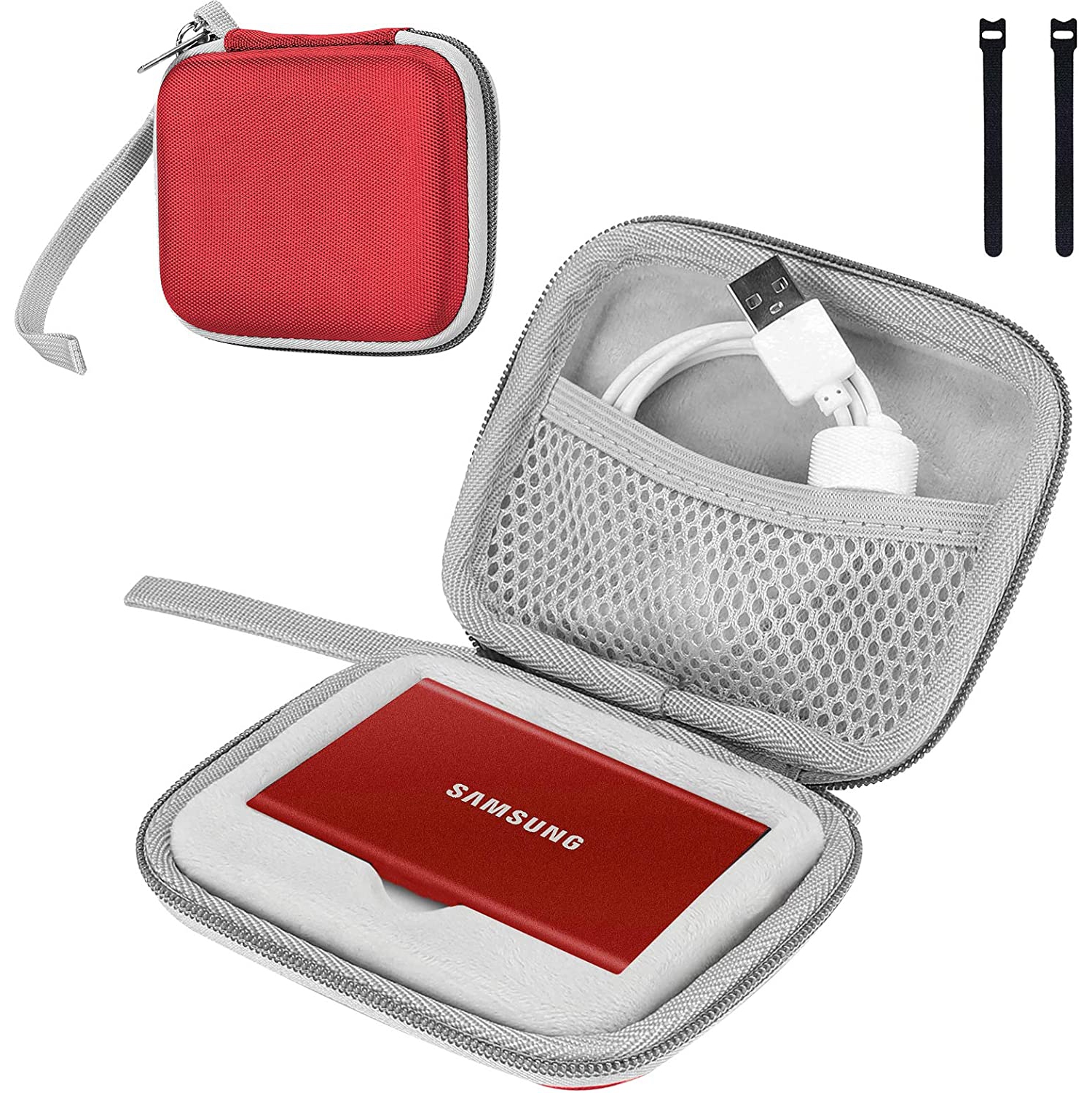Samsung T7/ T7 Touch Portable SSD Hard Carrying Case and 2 Cable Ties, Hard EVA Shockproof Storage Travel Organizer for T7/ T7 Portable 500GB 1TB 2TB USB 3.2 External Solid