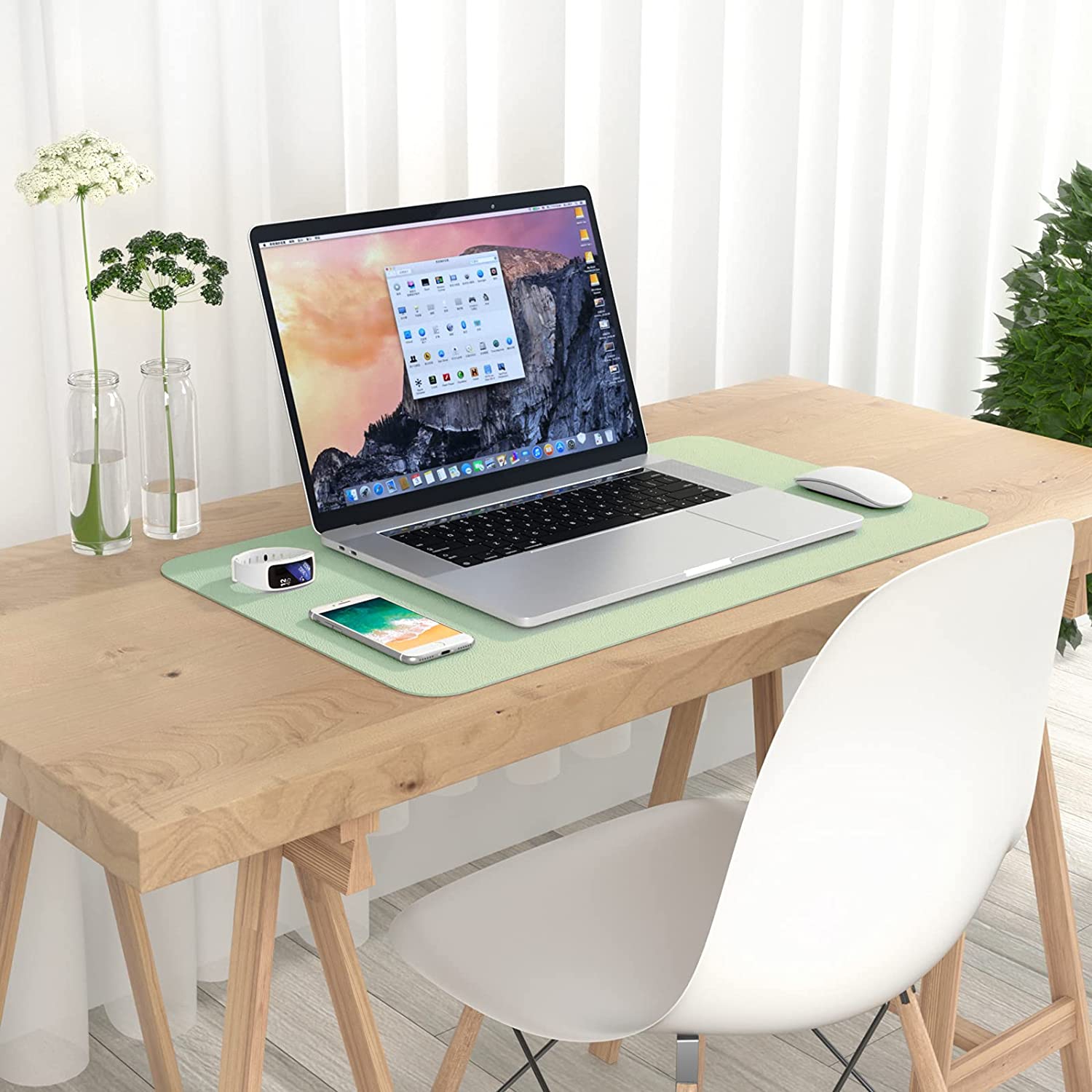 Desk Pad, 23.6' x 13.8' PU Leather Desk Mat, M Extended Mouse Pad, Waterproof Desk Blotter Protector, Ultra Thin Small Laptop Keyboard Mat, Non-Slip