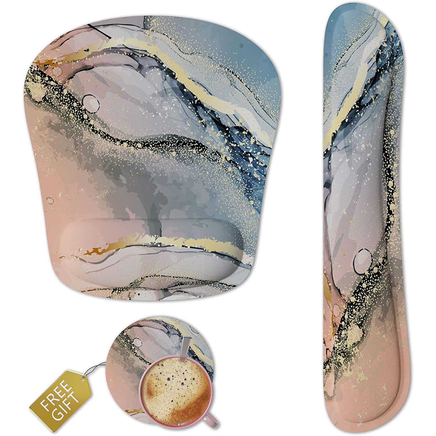 Keyboard Wrist Rest Memory Foam Ergonomic Mouse Pad with Computer Wrist Support Set with Non-Slip Rubber Base Coaster for Home, Office Easy Typing