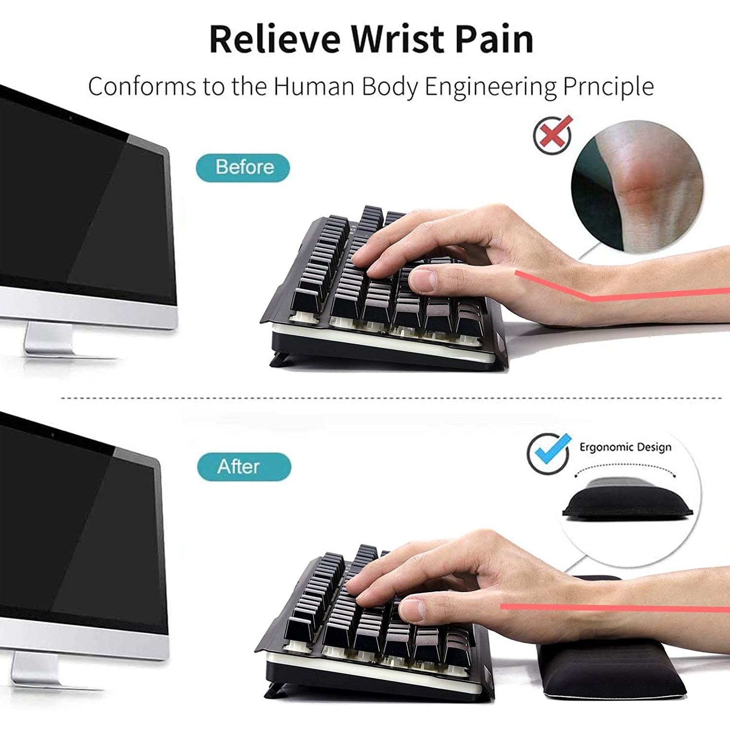 Wide Keyboard Wrist Rest Soft-Sink, Large Ergonomic Computer Wrist Support Laptop Wrist Pad for Keyboard, Memory Foam, Breathable, Sweat-Absorbent,