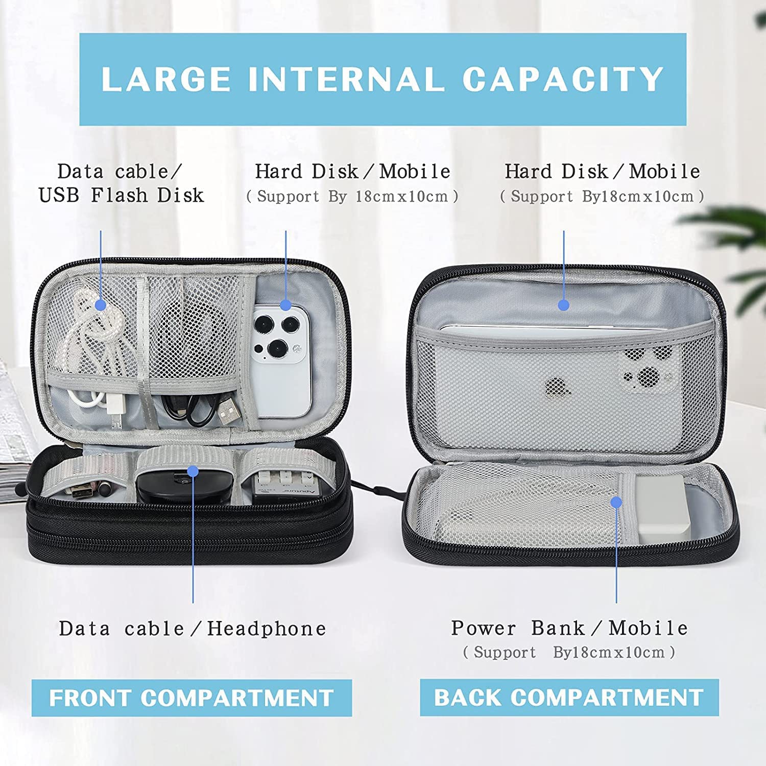 Electronic Organizer, Travel Cable Organizer Bag Pouch Electronic Accessories Carry Case Portable Waterproof Double Layers All-in-One Storage Bag for
