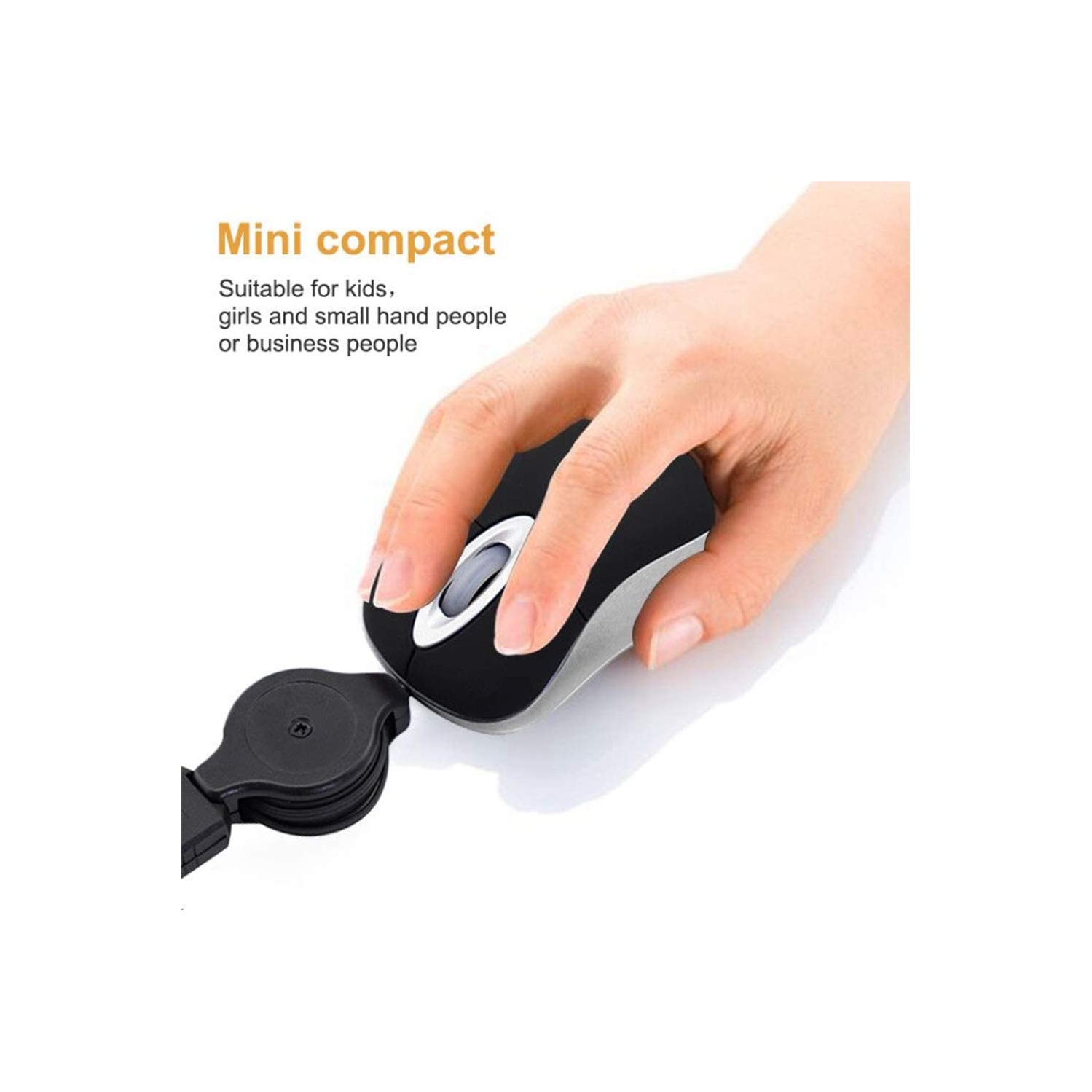 Mini USB Wired Mouse,Retractable Cable Tiny Small Mouse for 3-8 Years Kids Children,1600 DPI Optical Compact Travel Mice with 2.3-Foot USB Cord for