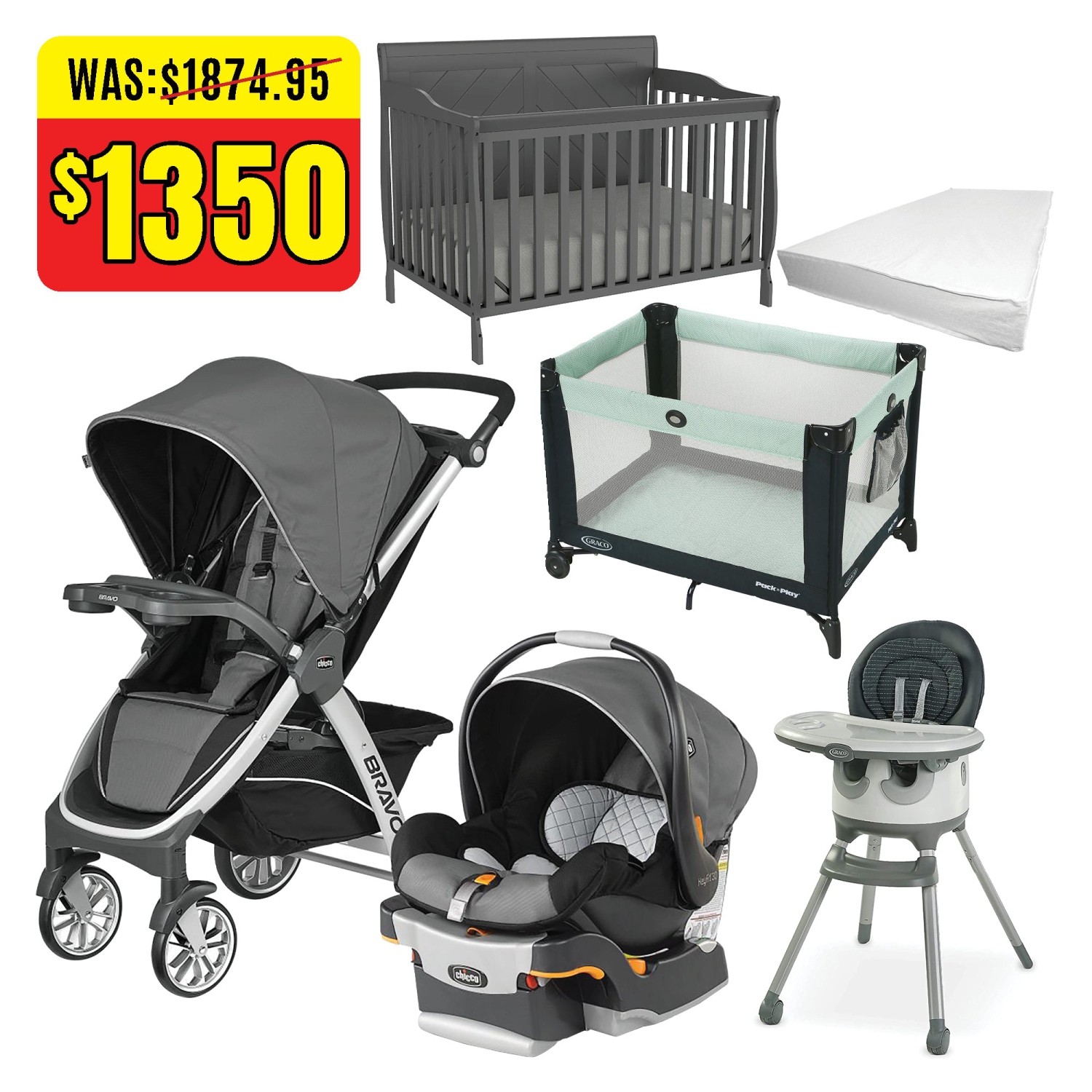 Bebelelo Baby Nursery Starter Kit 102 for Infant, chicco bravo stroller, graco baby high chair, graco playard