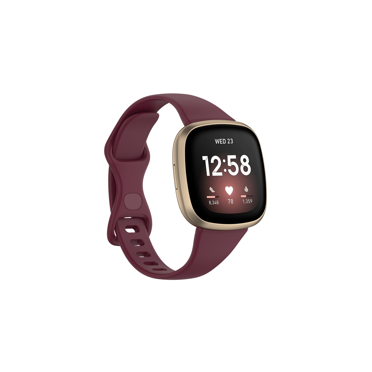 StrapsCo Slim Silicone Rubber Band Strap for Fitbit Versa 3 - Medium-Long - Sangria Red