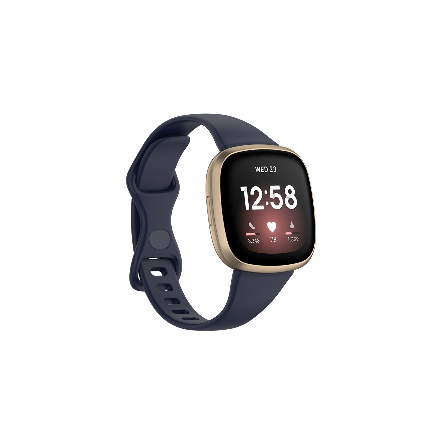 StrapsCo Bracelet en Caoutchouc de Silicone mince pour Fitbit Versa 3 - Moyenne-Longue - Bleu foncé