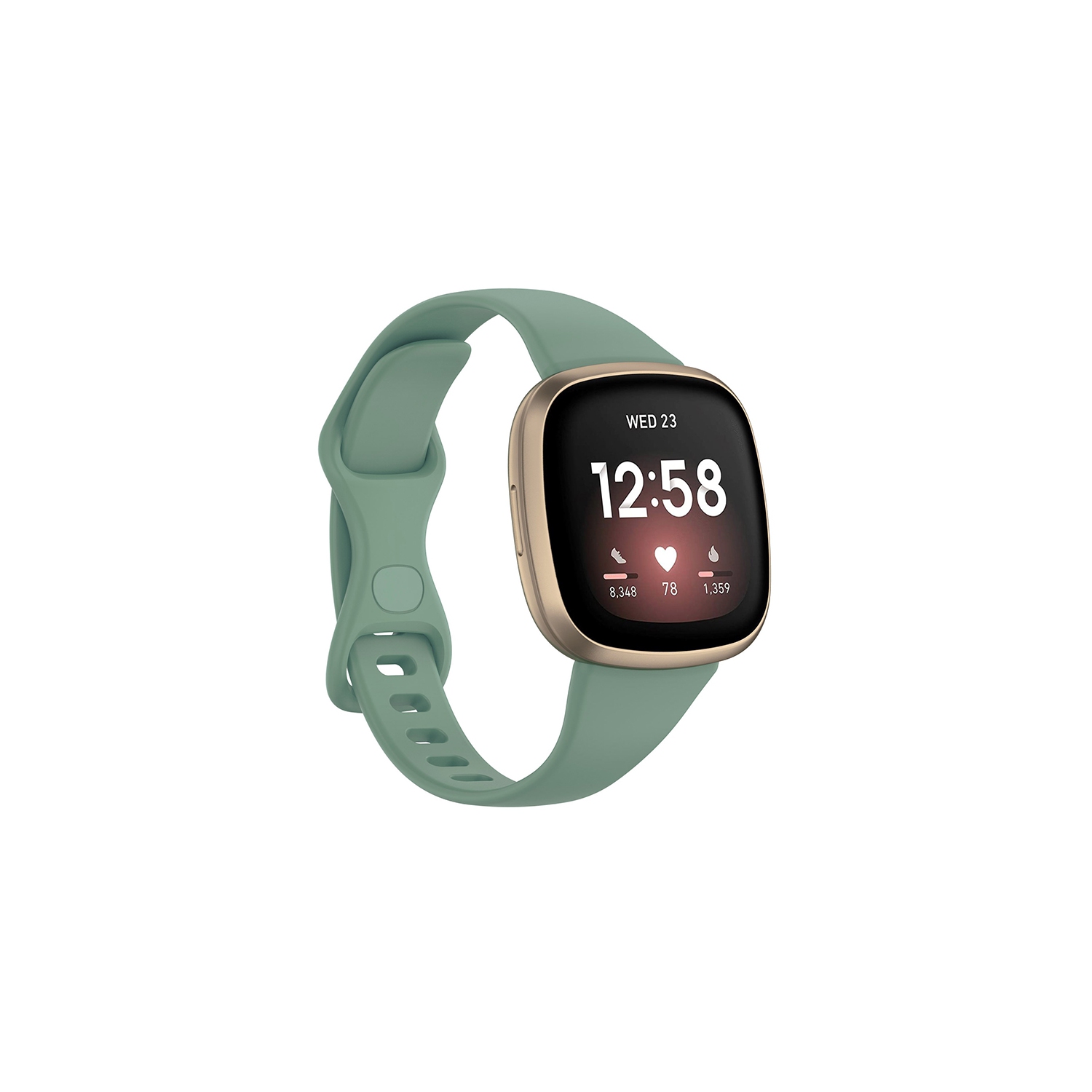 StrapsCo Bracelet en Caoutchouc de Silicone mince pour Fitbit Versa 3 - Court-Moyen - Vert chasseur