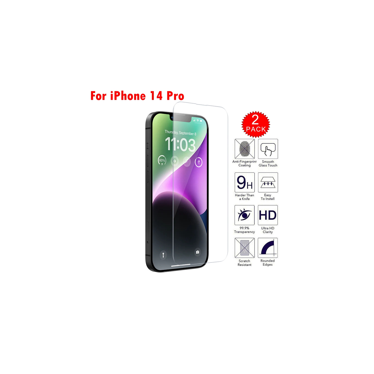【2 Packs】CSmart Premium Tempered Glass Screen Protector for iPhone 14 Pro, Case Friendly & Bubble Free