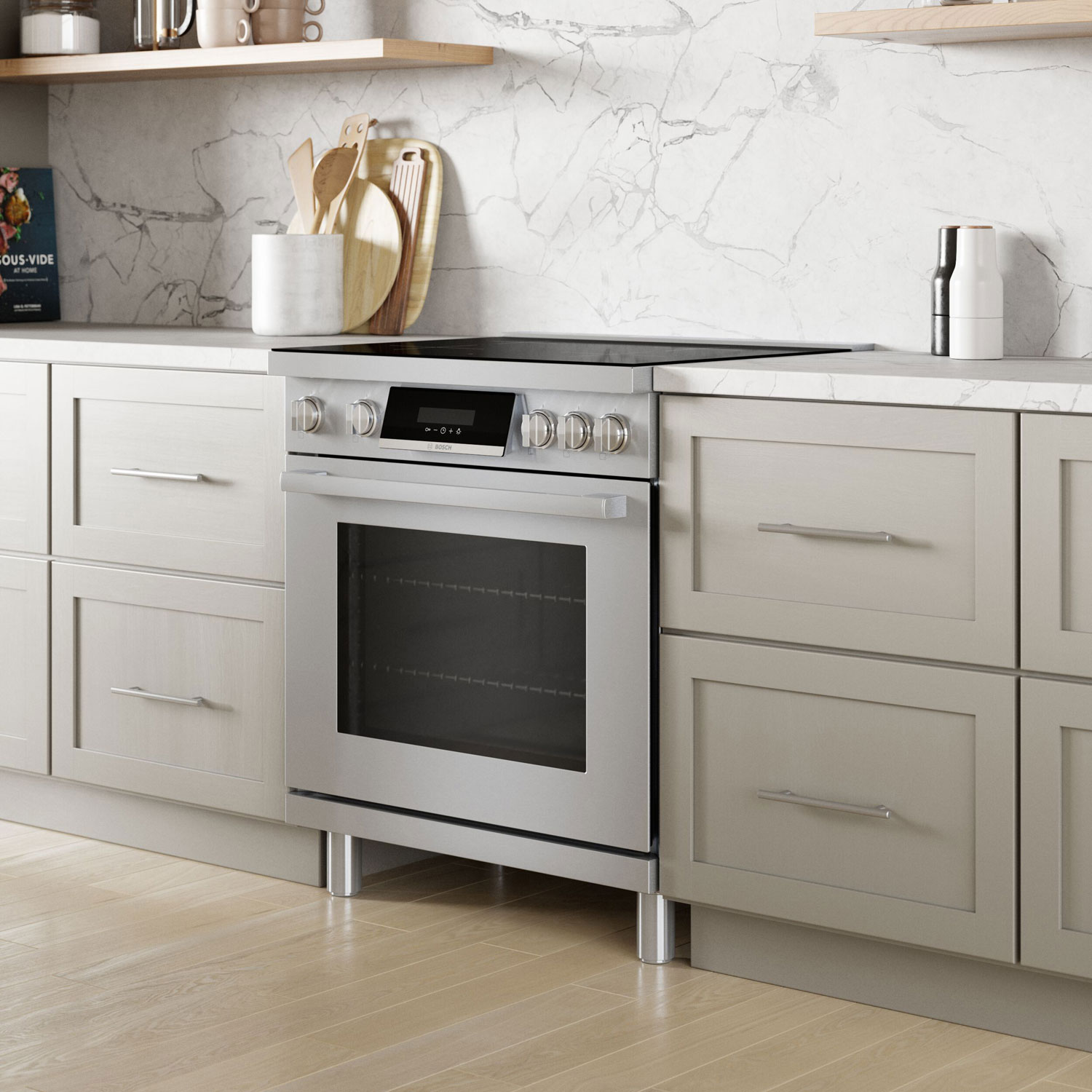 Cuisinière à induction à convection véritable 30 po série 800 po de Bosch - Inox