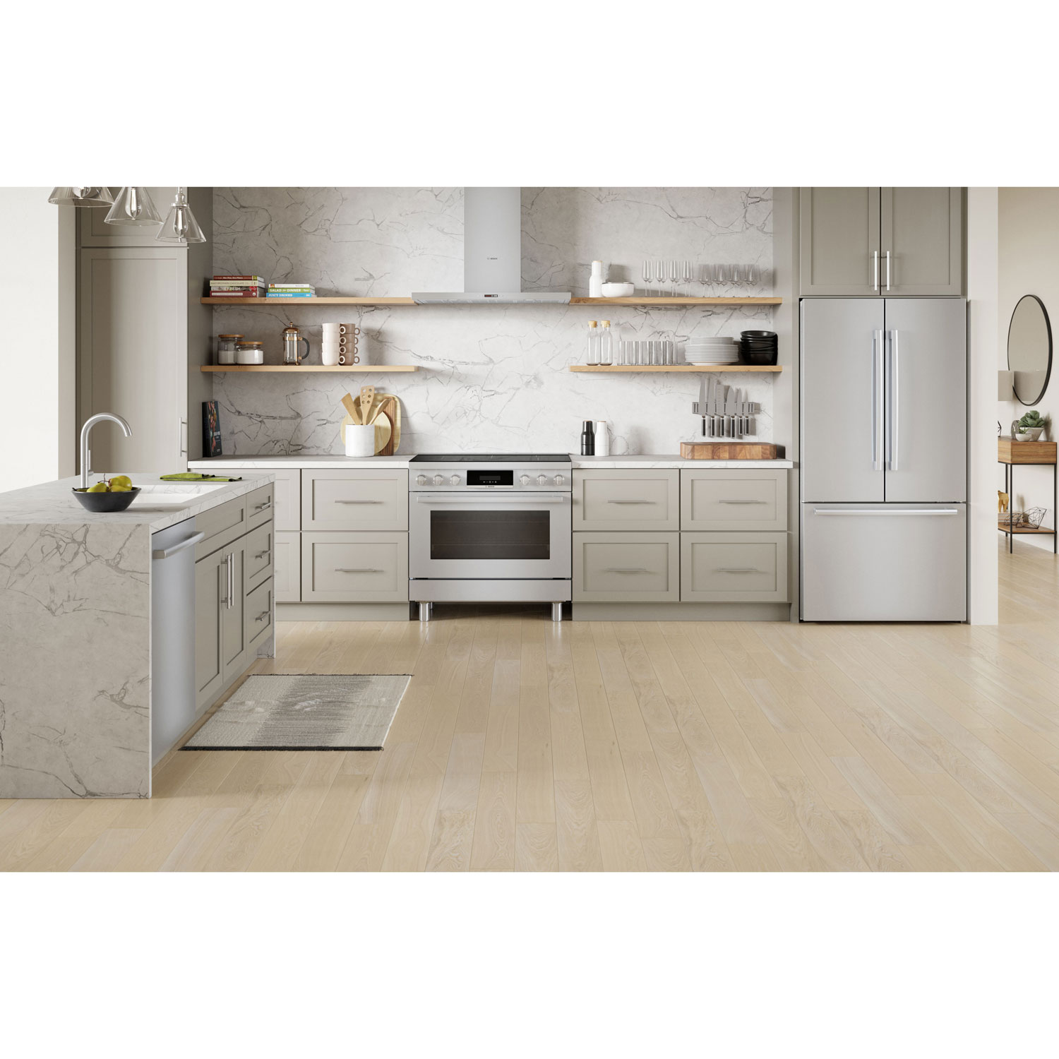 Cuisinière à induction à convection véritable 5 éléments 36 po série 800 po de Bosch - Inox