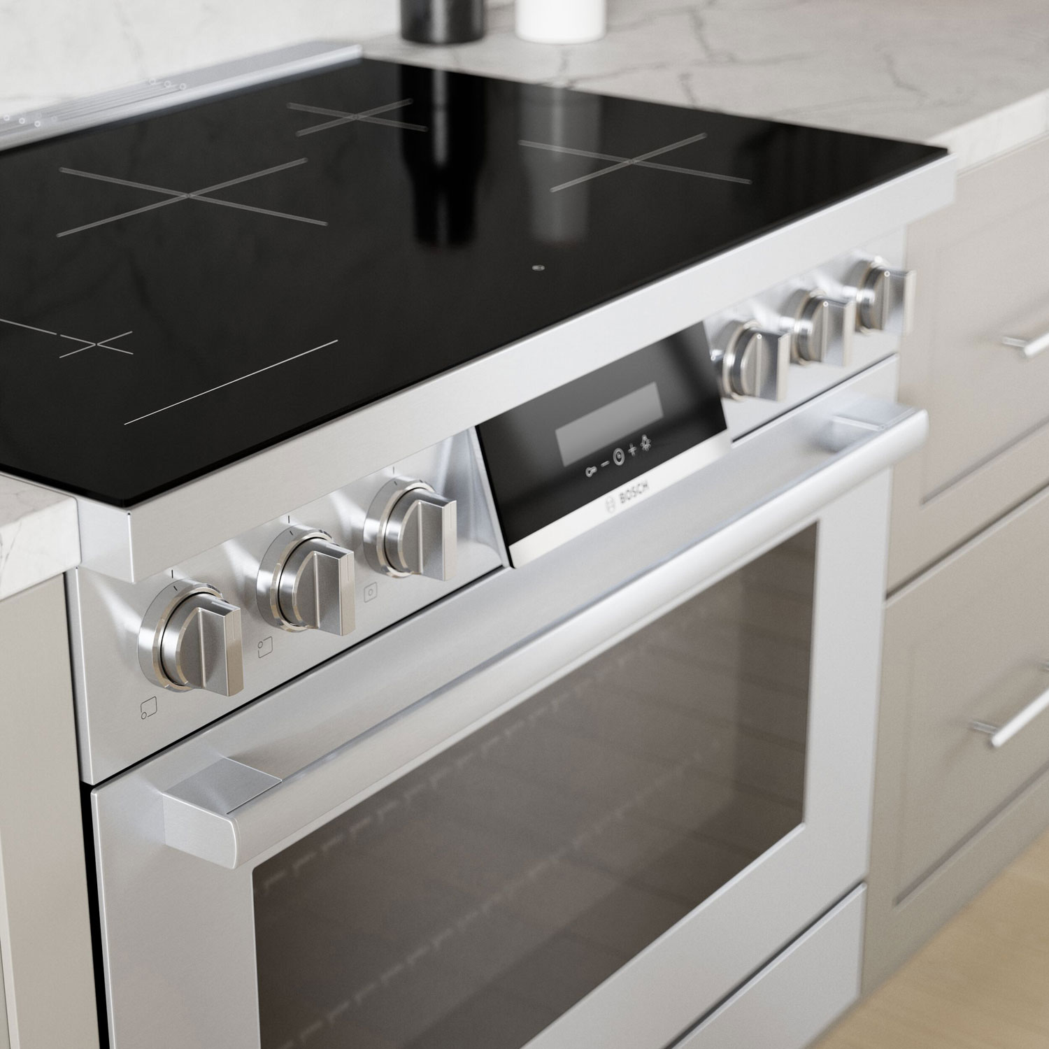 Cuisinière à induction à convection véritable 5 éléments 36 po série 800 po de Bosch - Inox