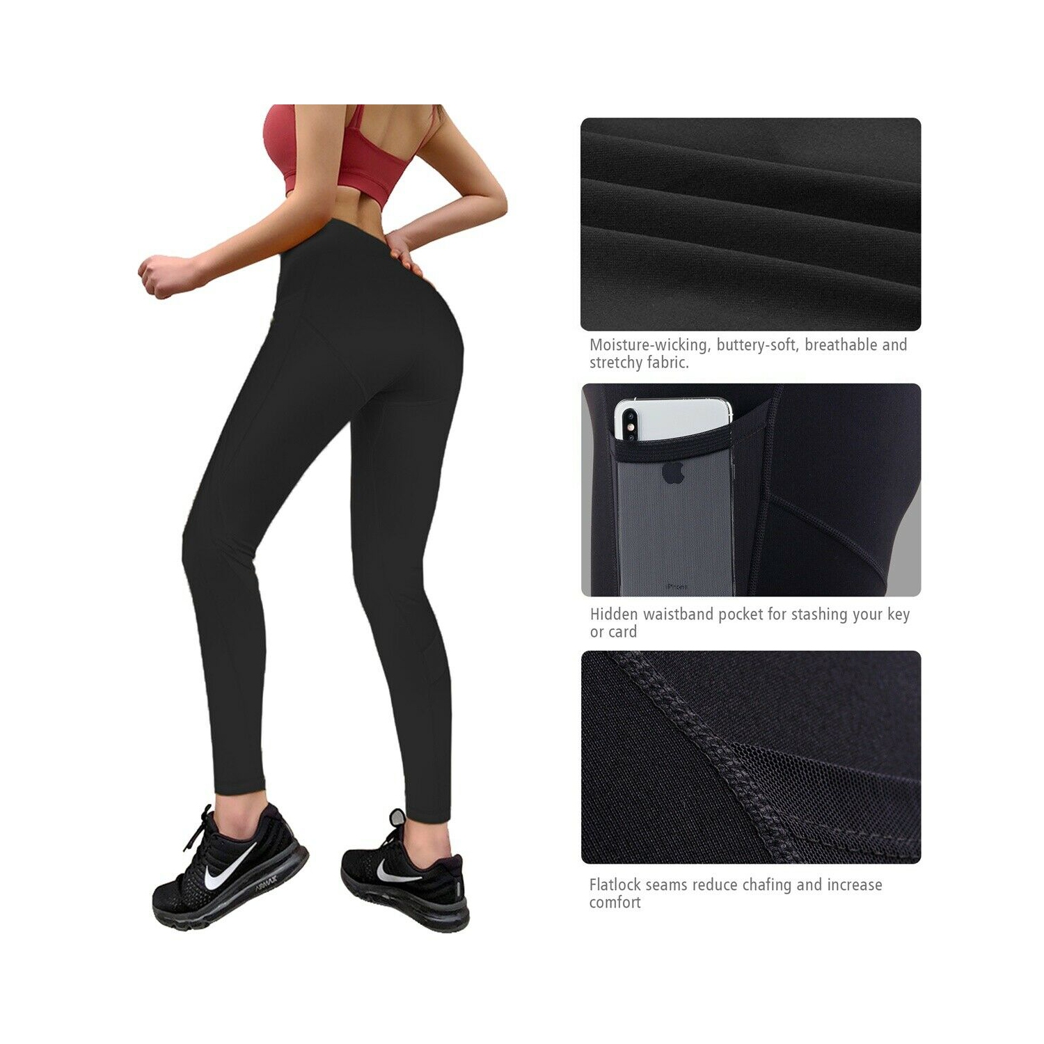 Leggings With Pockets for Women Fitness Straight Slim Absorbent Sweat  Breathable Compression Pants White XXL 