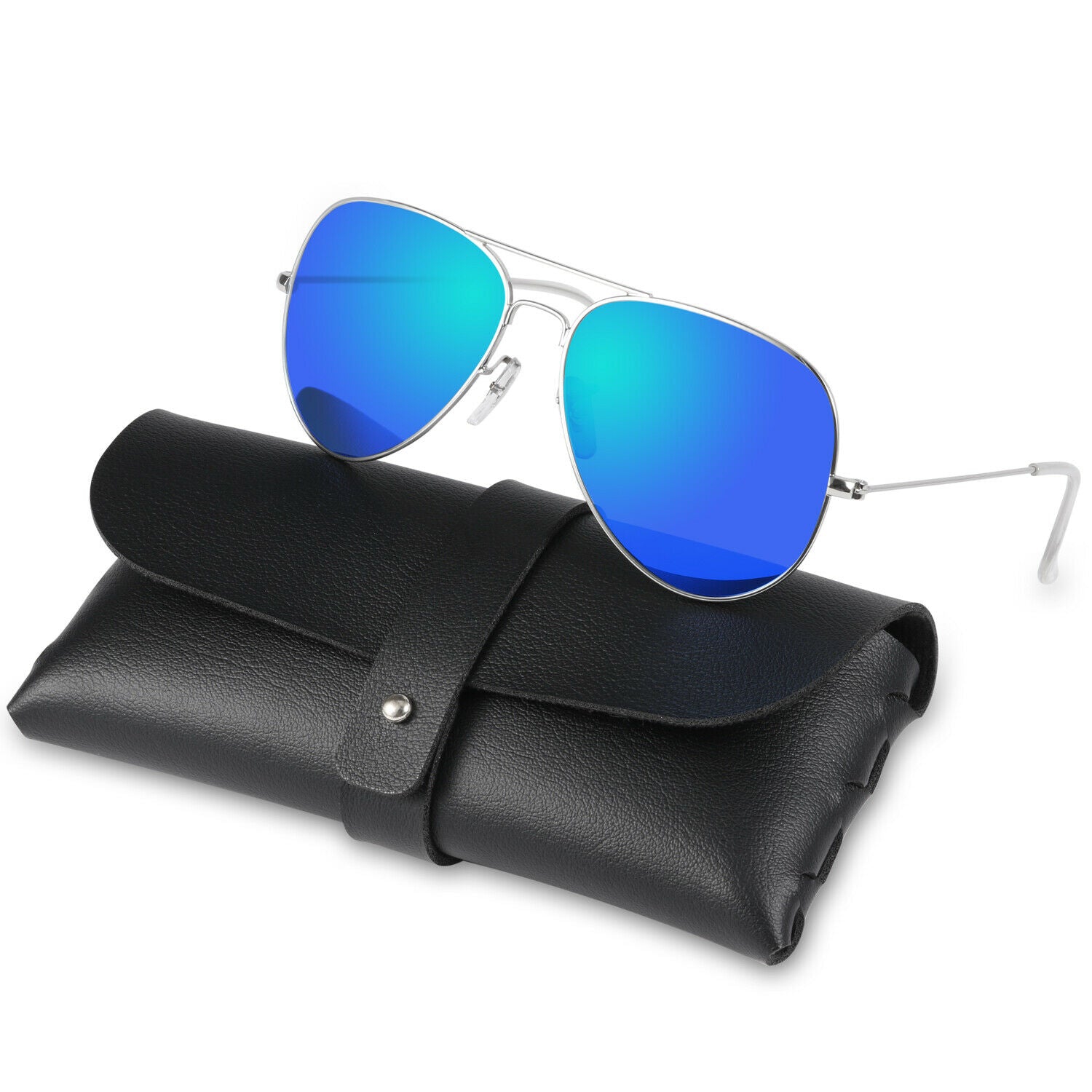 Blue Mirrored Aviator Sunglasses with Polarized Lenses