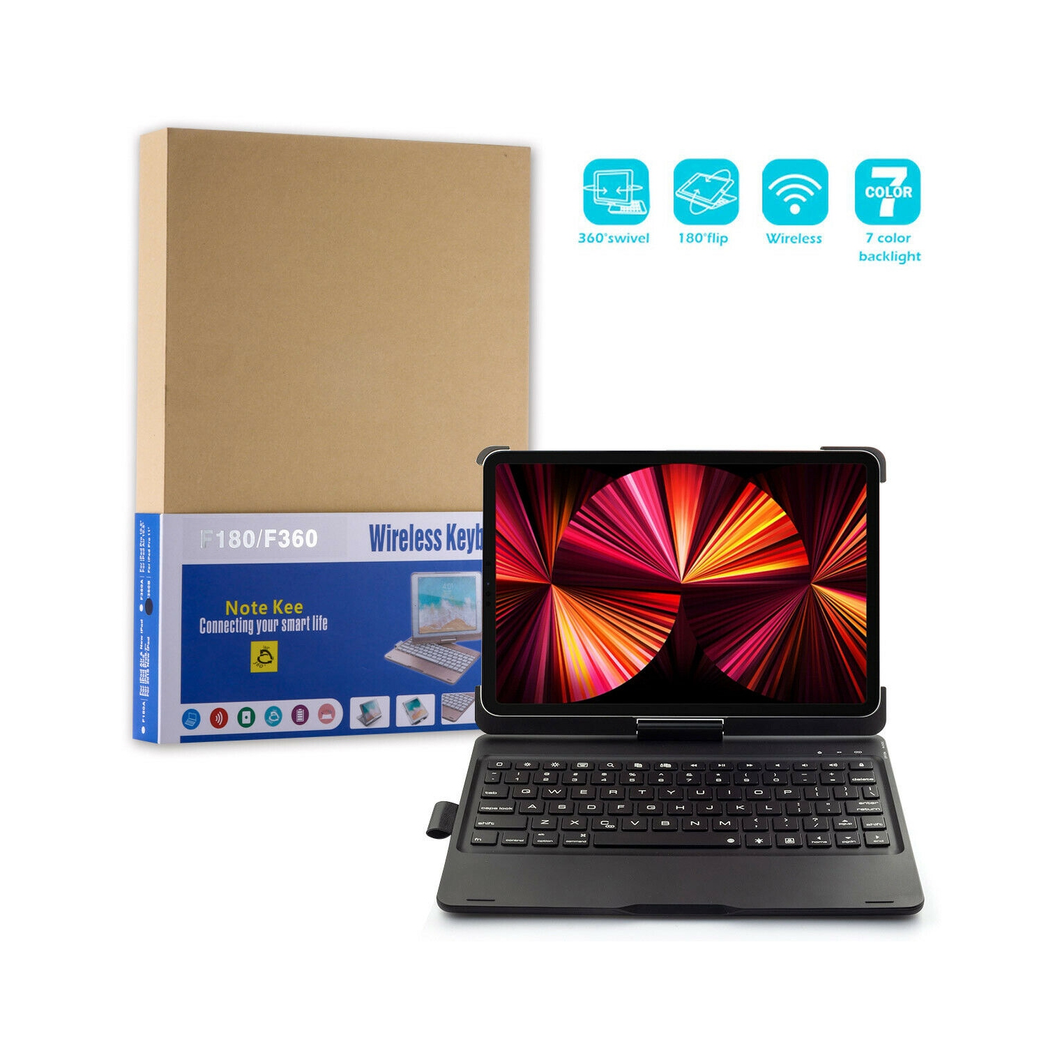 For Apple iPad Pro 11" 3rd M1 360° Rotatable Case with 7 Color Backlit Keyboard