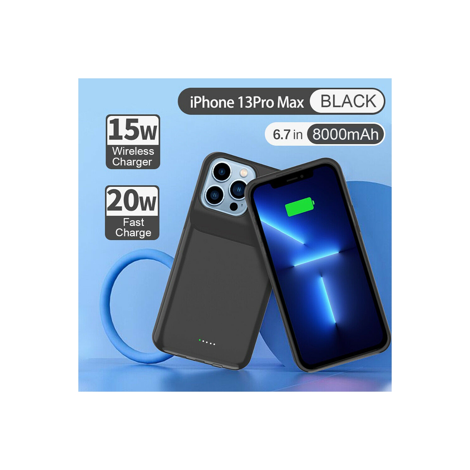 [8000&nbsp;mAh] Étui d'alimentation portatif rapide Qi+20&nbsp;W PD de 15&nbsp;W pour iPhone 13 Pro