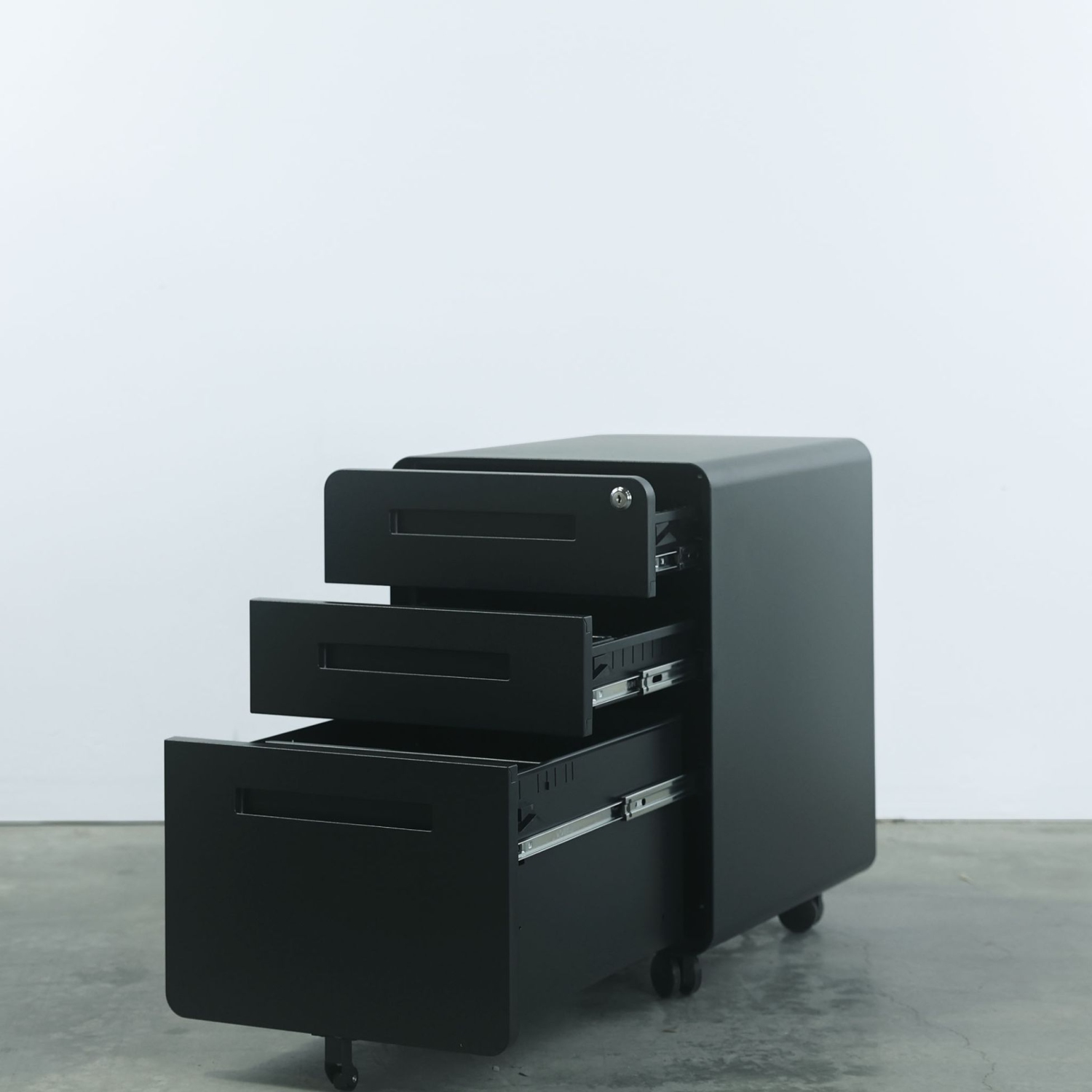 MotionGrey Metal Filing Cabinet with 3 Drawers, Vertical File Cabinet with Lock, Mobile Office Cabinet with Wheels for Legal, Letter, A4 Files - Black