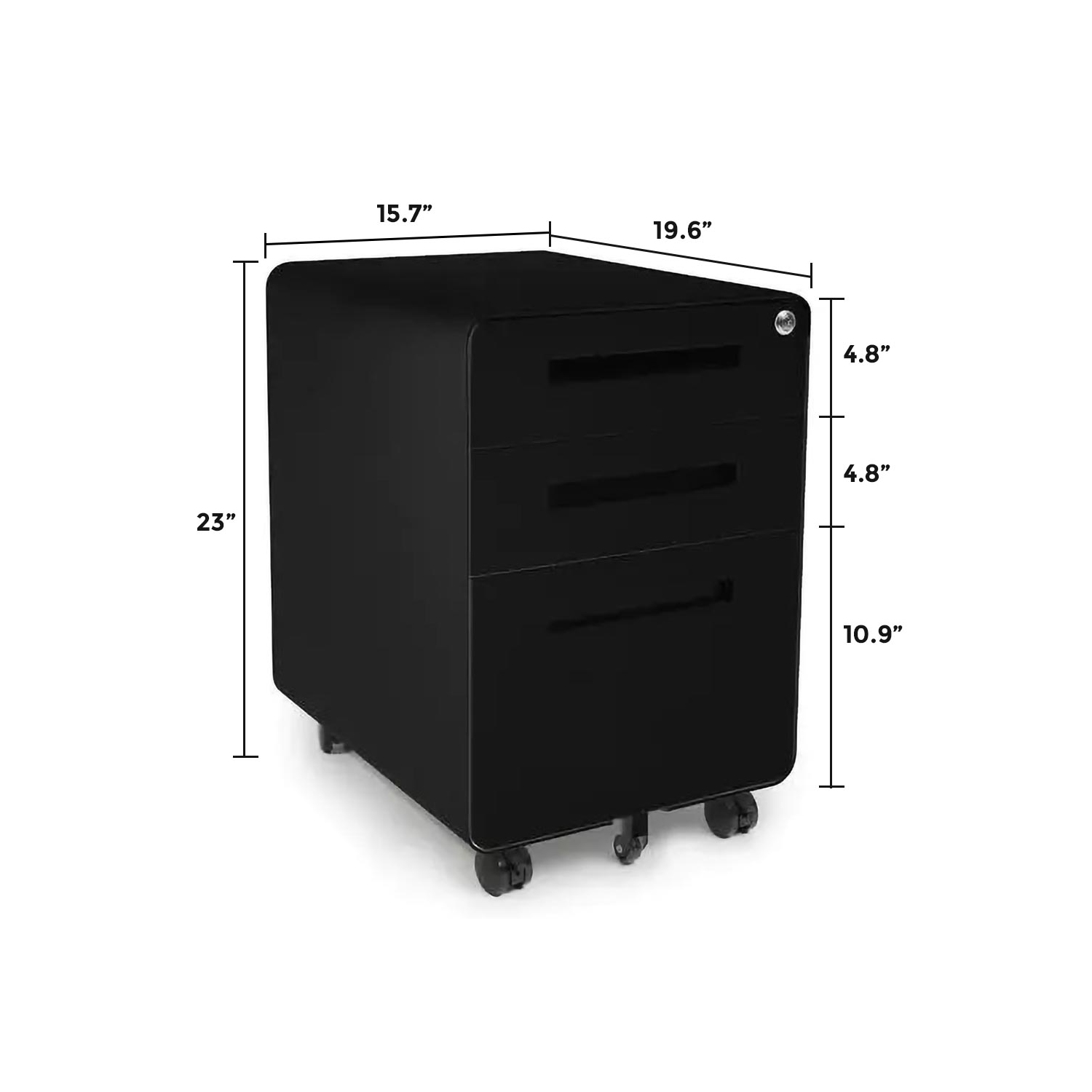 MotionGrey Metal Filing Cabinet with 3 Drawers, Vertical File Cabinet with Lock, Mobile Office Cabinet with Wheels for Legal, Letter, A4 Files - Black
