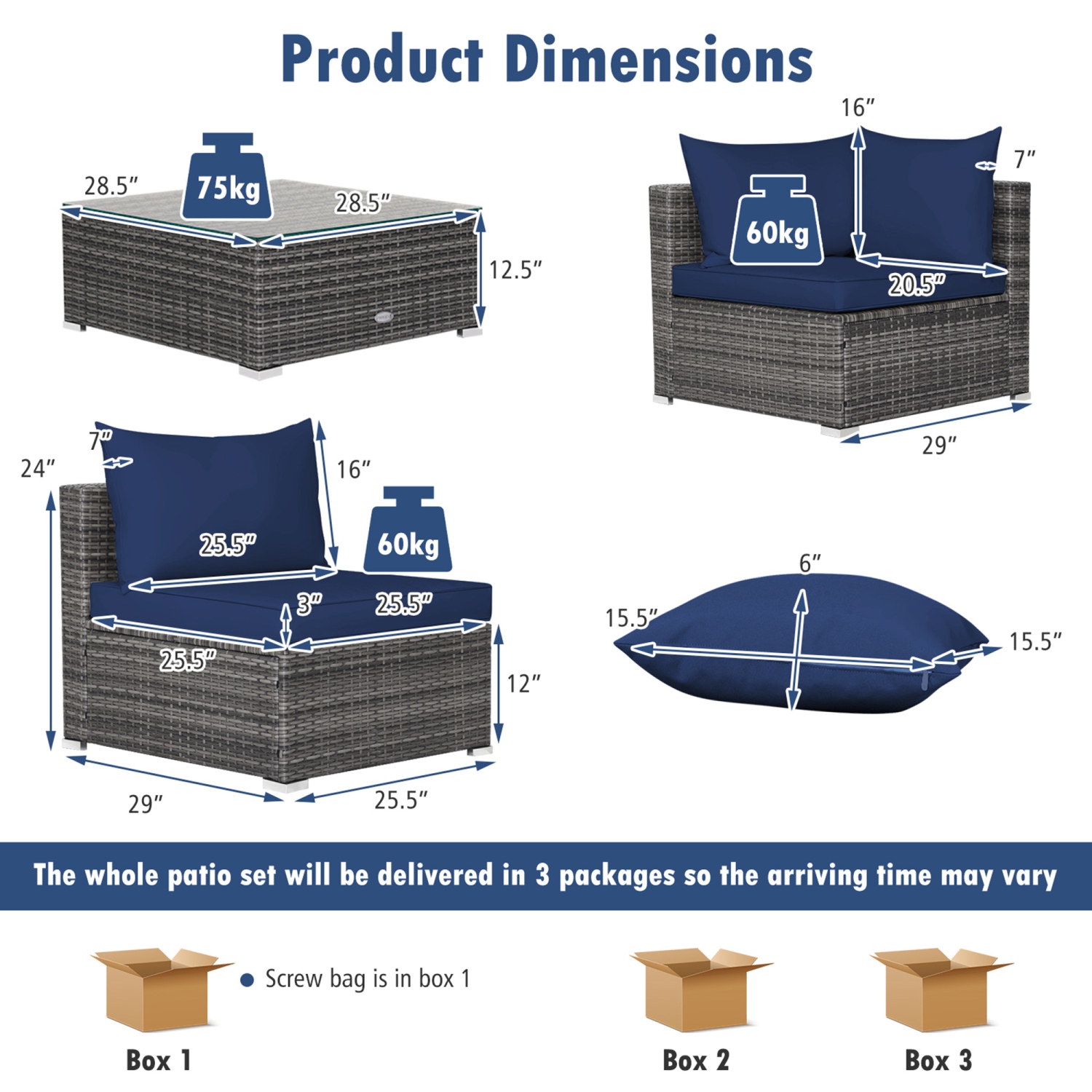 Gymax 7PCS Patio Rattan Sectional Sofa Set Outdoor Furniture Set w/ Cushions