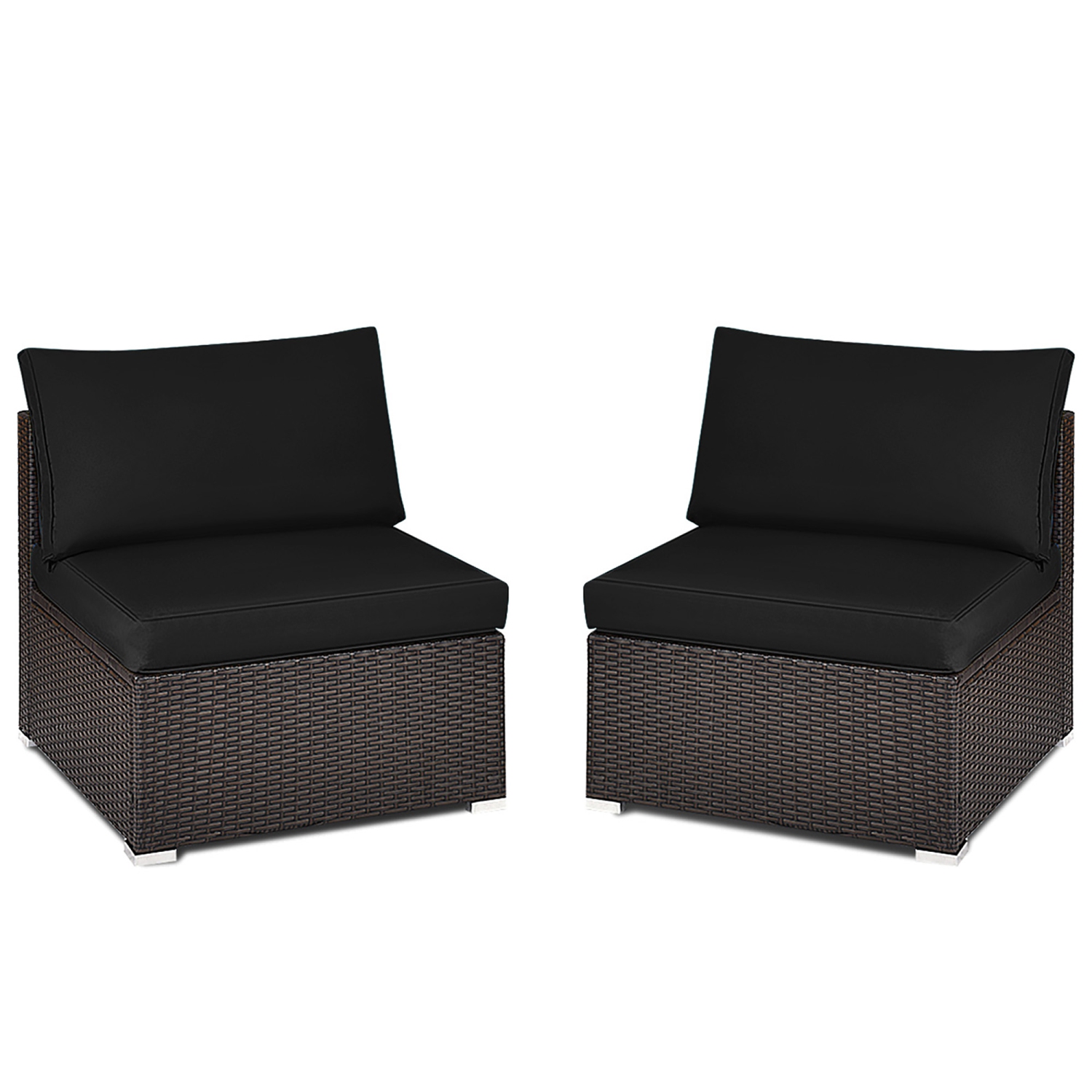 Gymax 2PCS Patio Sectional Armless Sofas Outdoor Rattan Furniture Set w/ Cushions Black