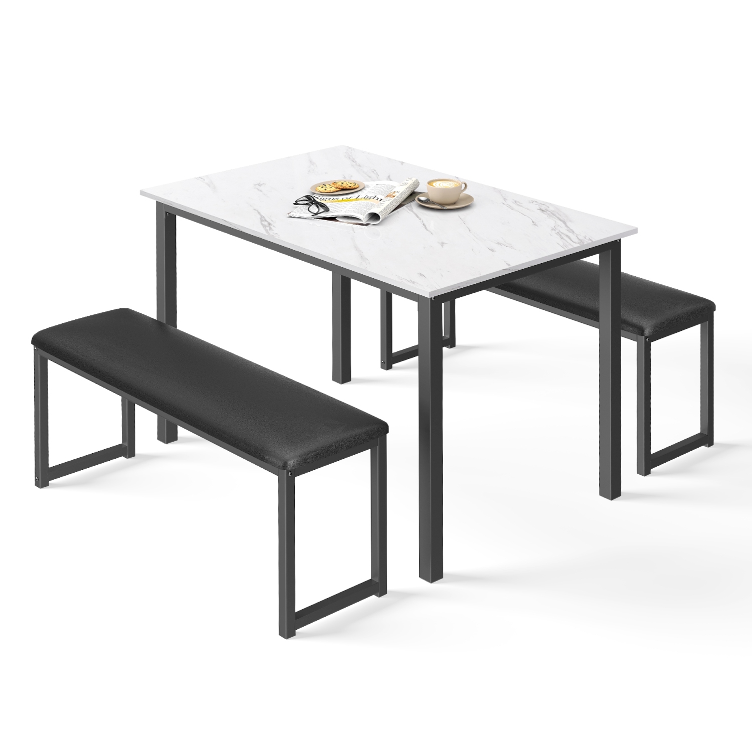 fitueyes 3 piece dining table set with 2 benches