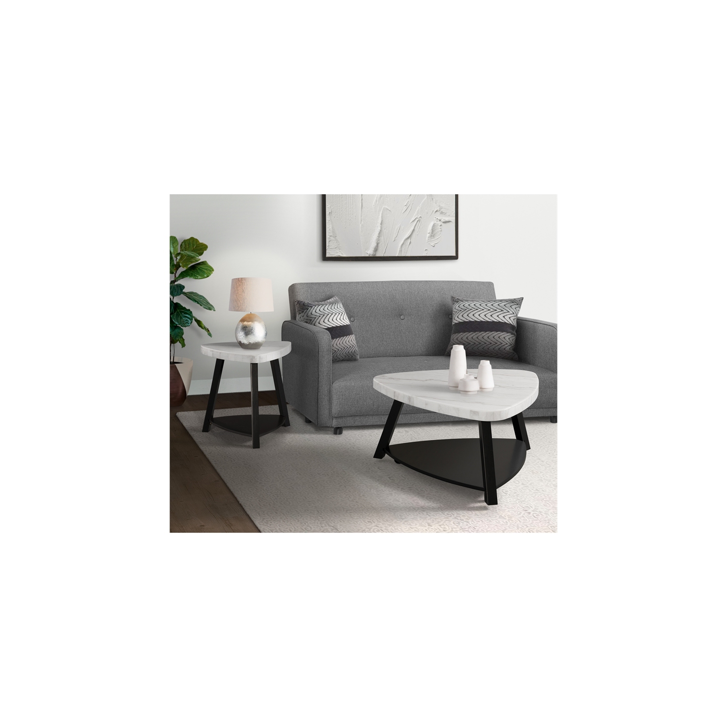 Bowery Hill Modern White Marble Top End Table in White Marble