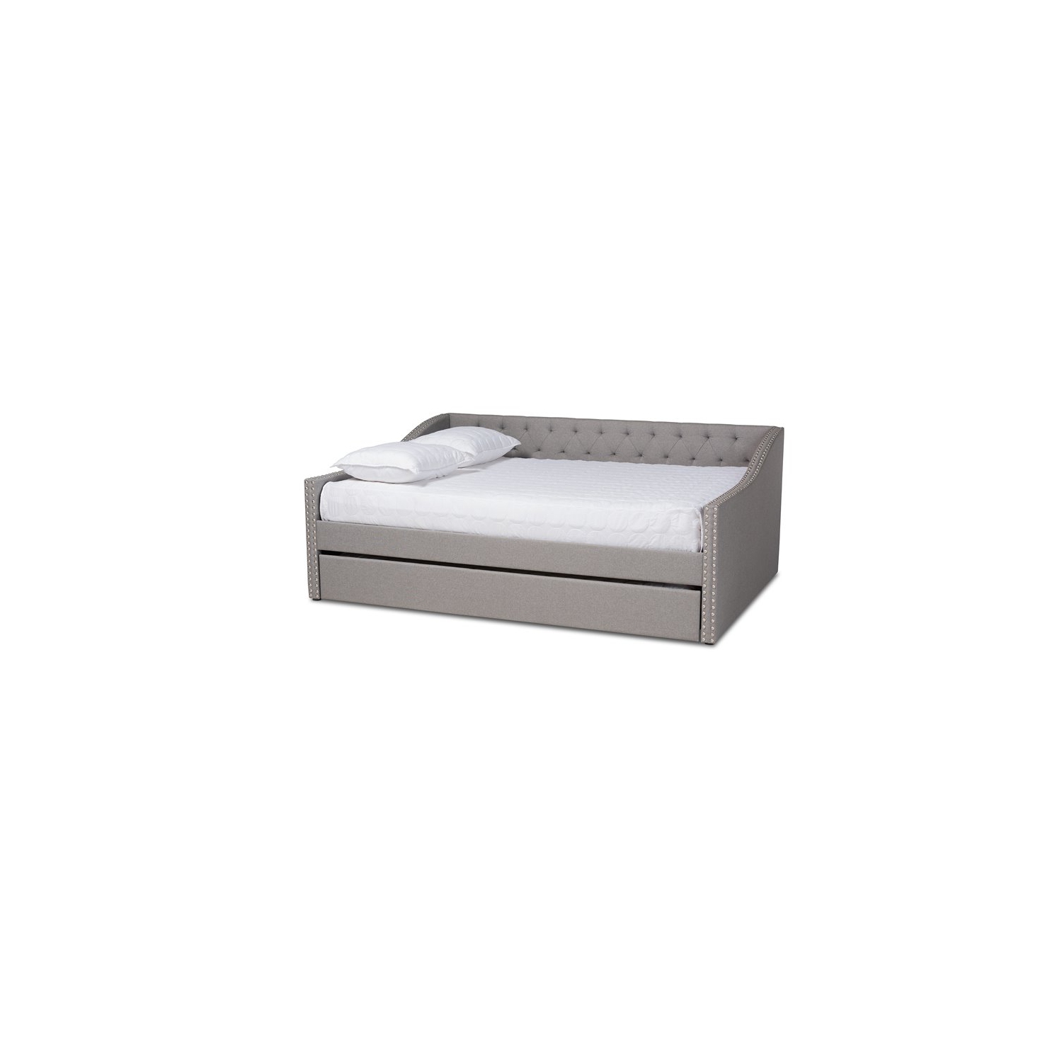 Bowery Hill Queen Size Light Grey Upholstered Daybed with Trundle