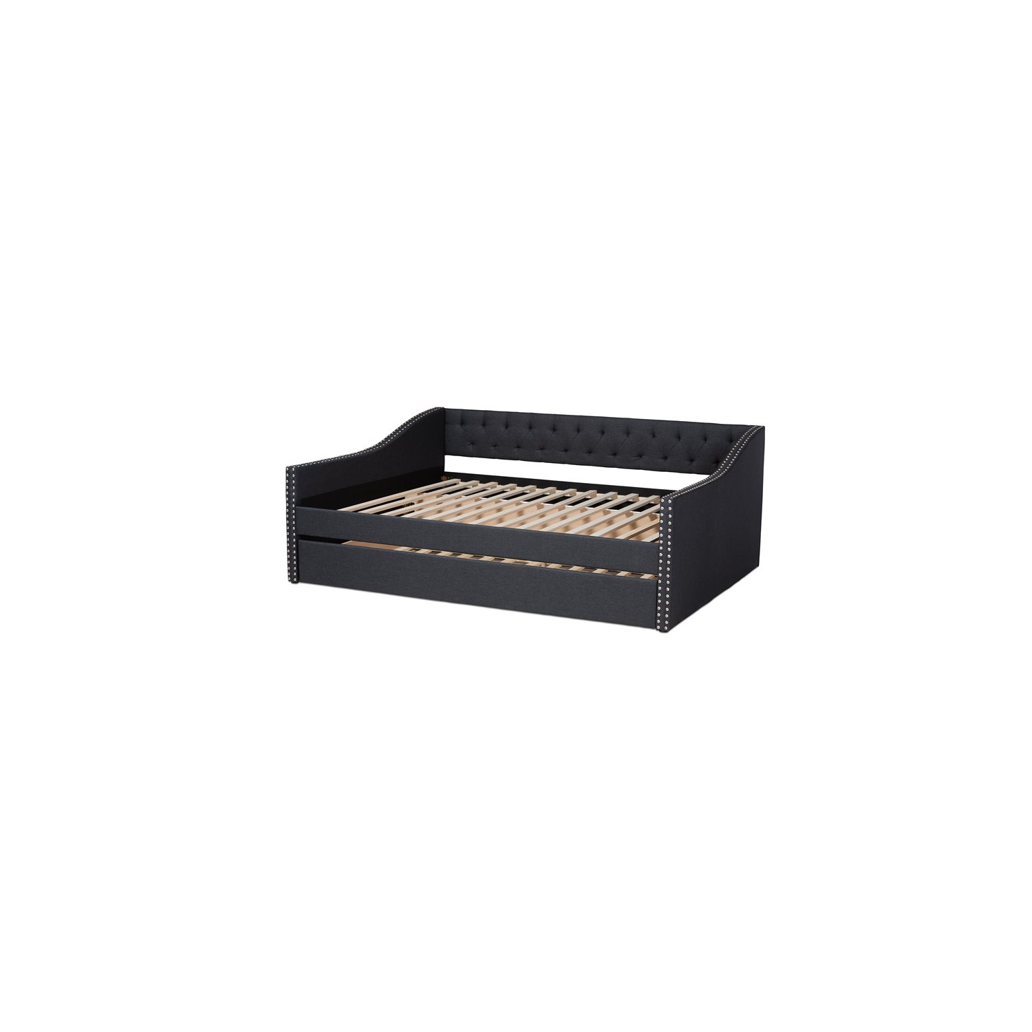 Bowery Hill Queen Size Dark Grey Upholstered Daybed with Trundle