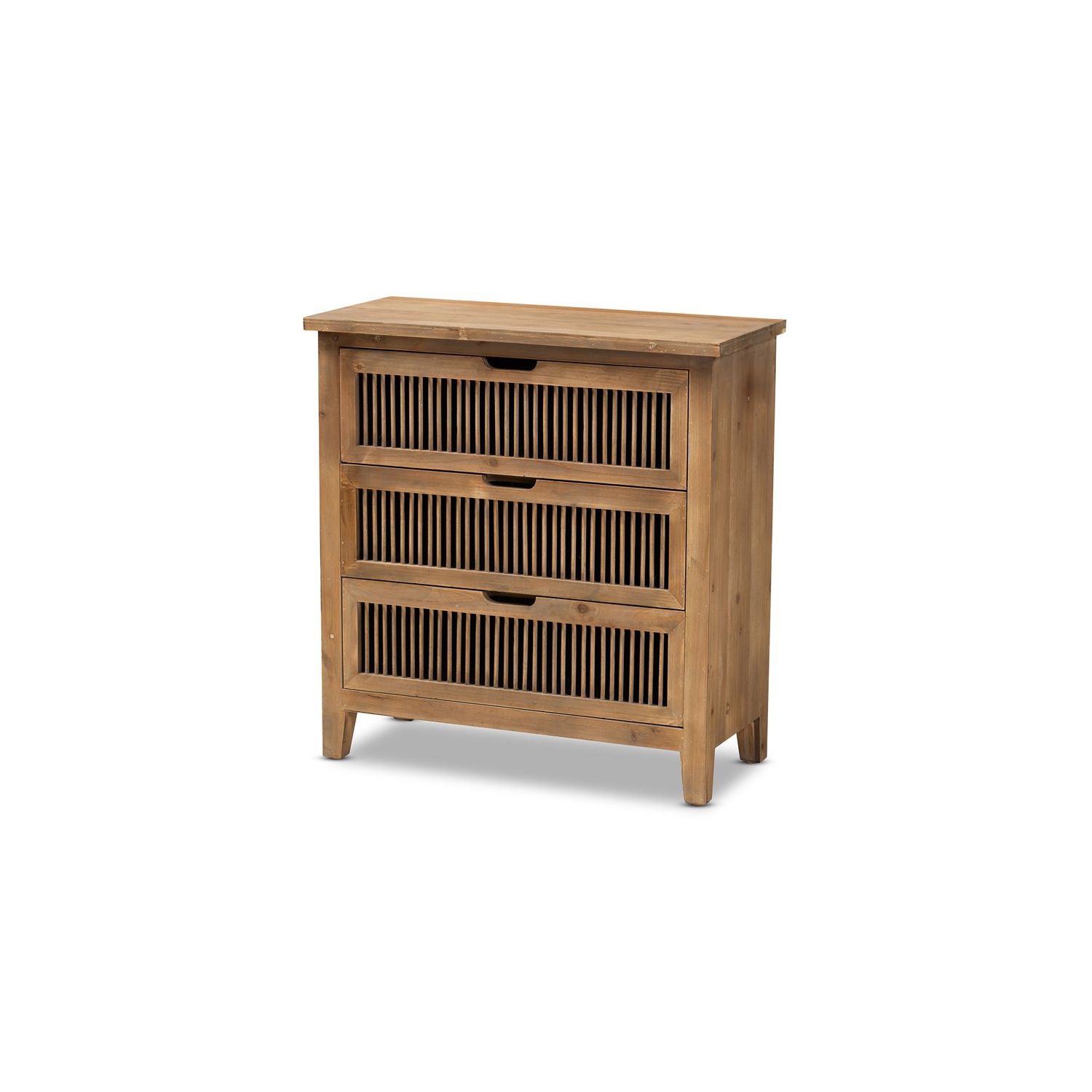 Baxton Studio Clement Medium Oak Finished 3-Drawer Wood Spindle Chest