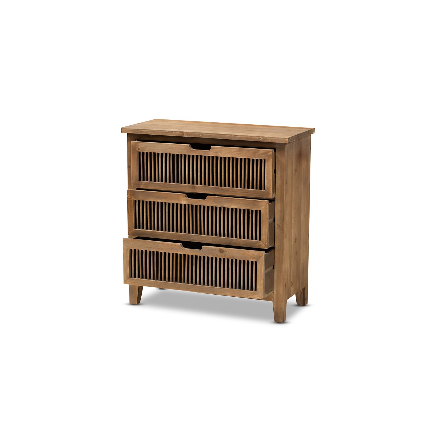 Baxton Studio Clement Medium Oak Finished 3-Drawer Wood Spindle Chest