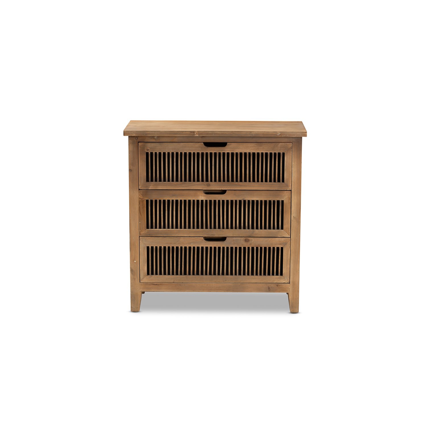 Baxton Studio Clement Medium Oak Finished 3-Drawer Wood Spindle Chest