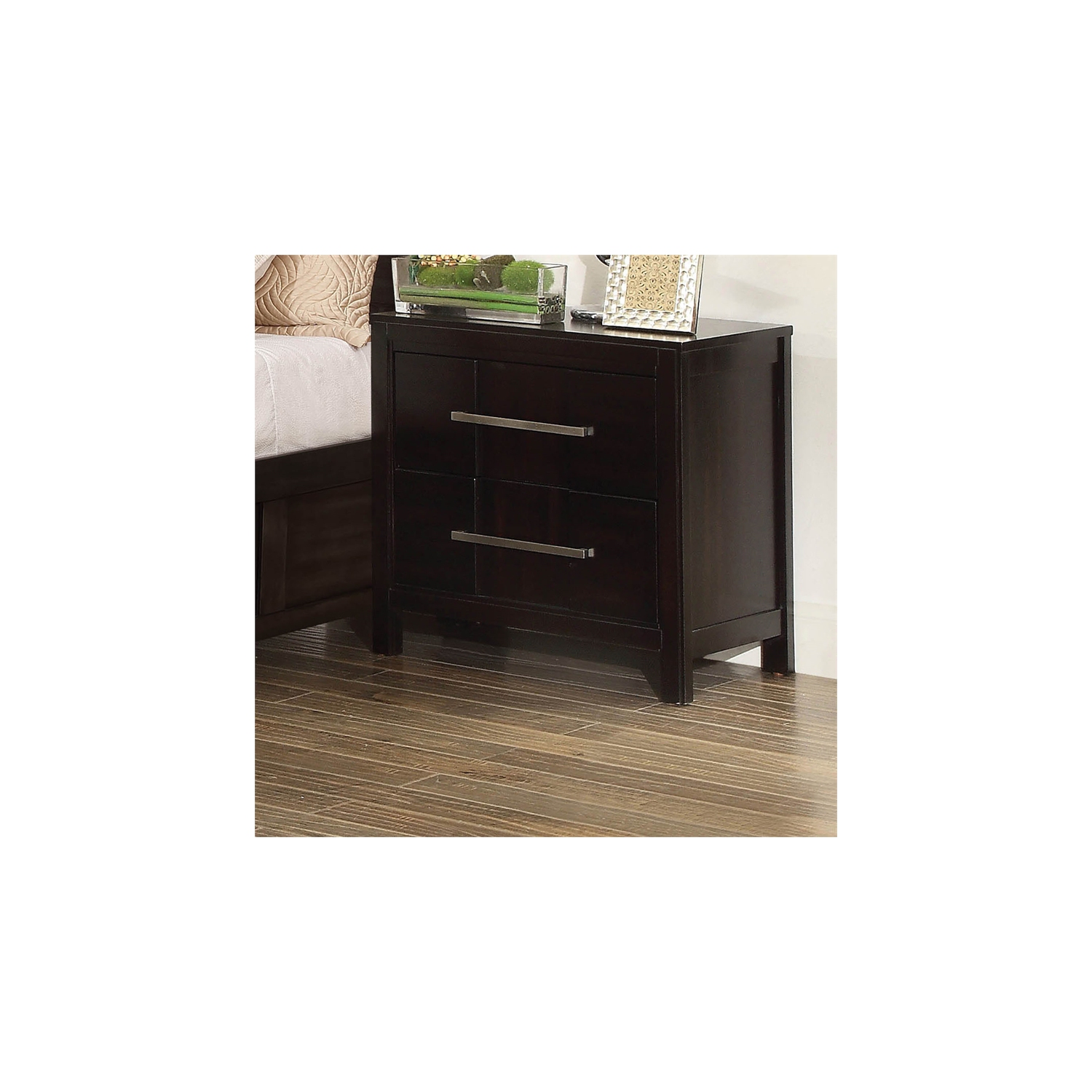 Furniture of America Vela Solid Wood 2-Drawer Nightstand in Espresso