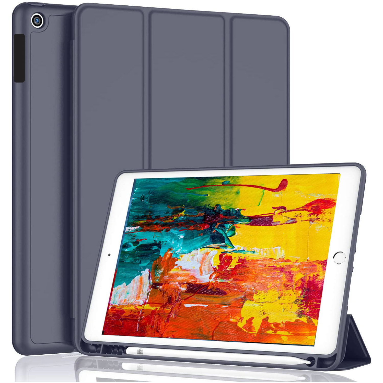 XCRS Smart Cover pour Apple iPad 10,2" 9e génération, 8e génération (2020), 7e génération (2019) avec porte-crayon intégré, cuir PU, affichage