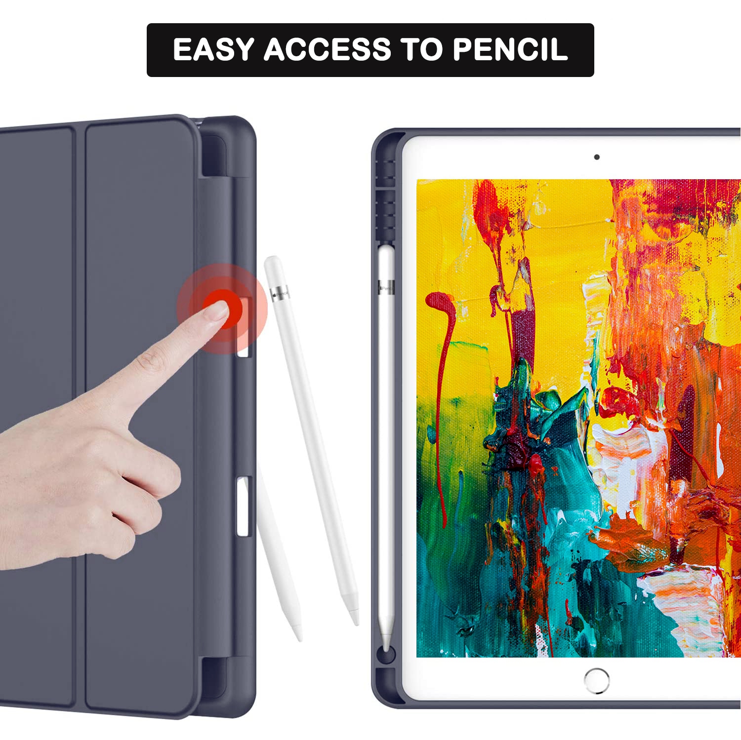 XCRS Smart Cover pour Apple iPad 10,2" 9e génération, 8e génération (2020), 7e génération (2019) avec porte-crayon intégré, cuir PU, affichage