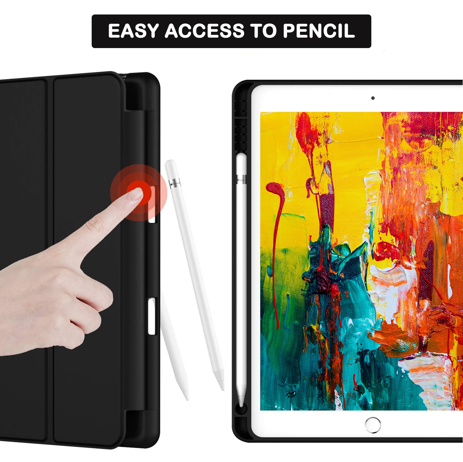 XCRS Smart Cover for Apple iPad 10.2-inch 9th Gen, 8th Gen (2020), 7th Gen (2019) with Built-In Pencil Holder, PU Leather, Multi-Angle Viewing, Auto
