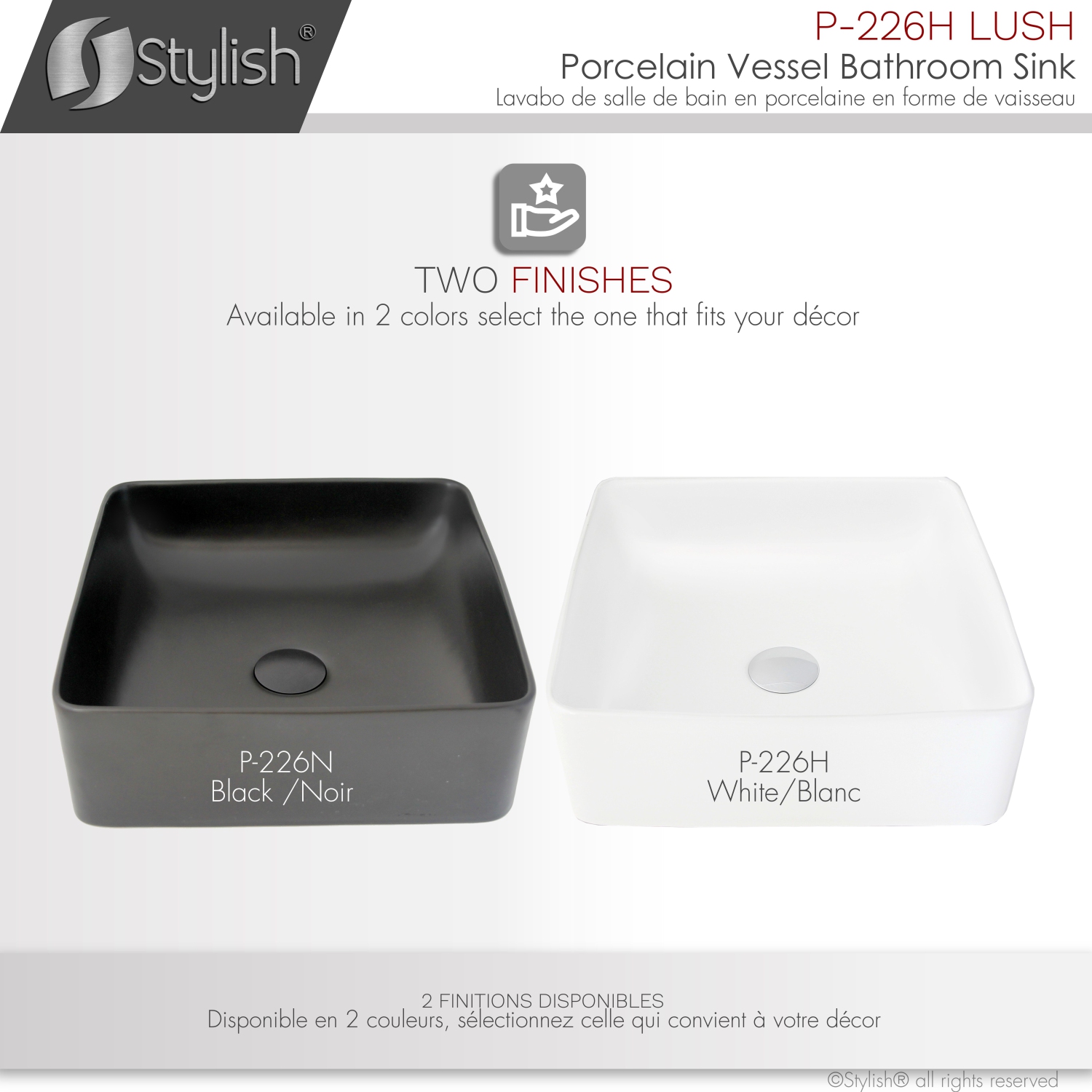 STYLISH Porcelain Rectangular 14-1/2-inches Vessel Ceramic Bathroom Sink White P-226H