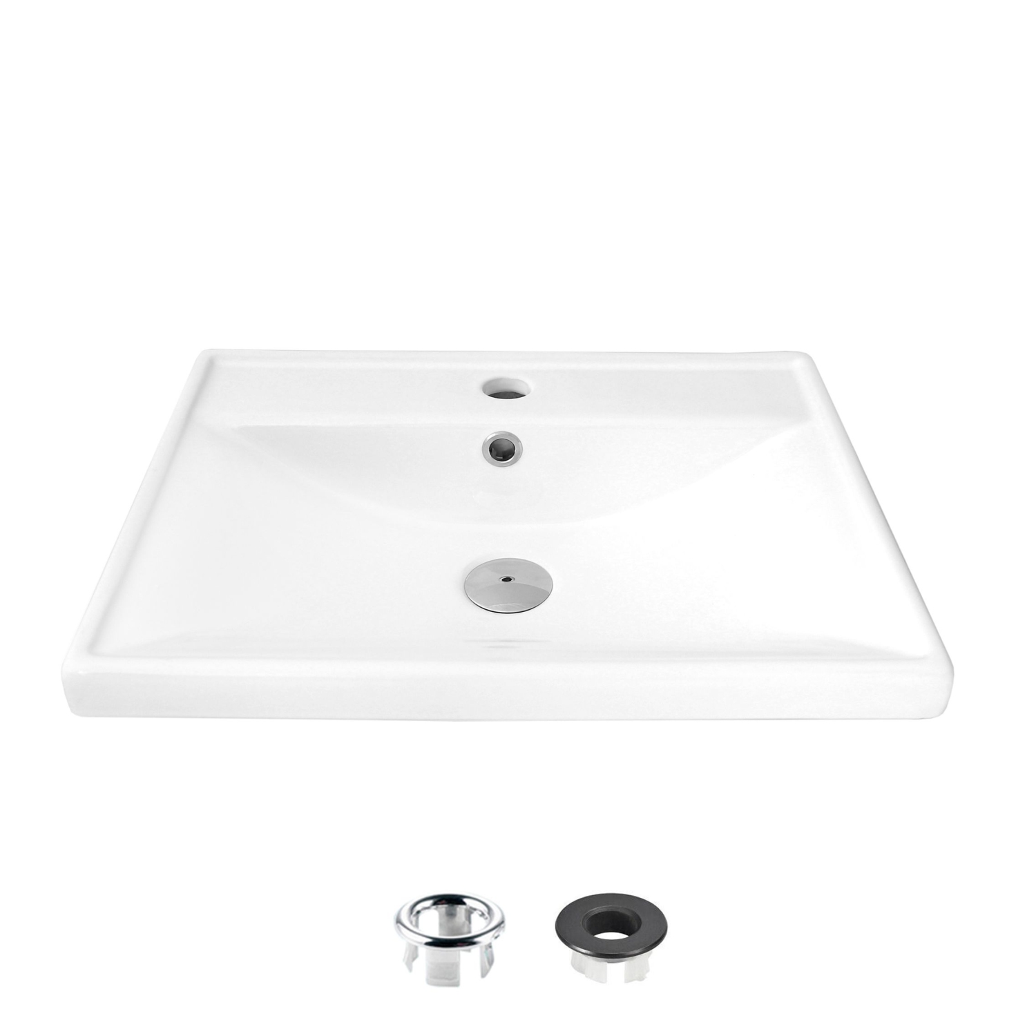 19 3/4 inch Rectangular Undermount Porcelain Bathroom Sink with Two Overflow Finishes included.