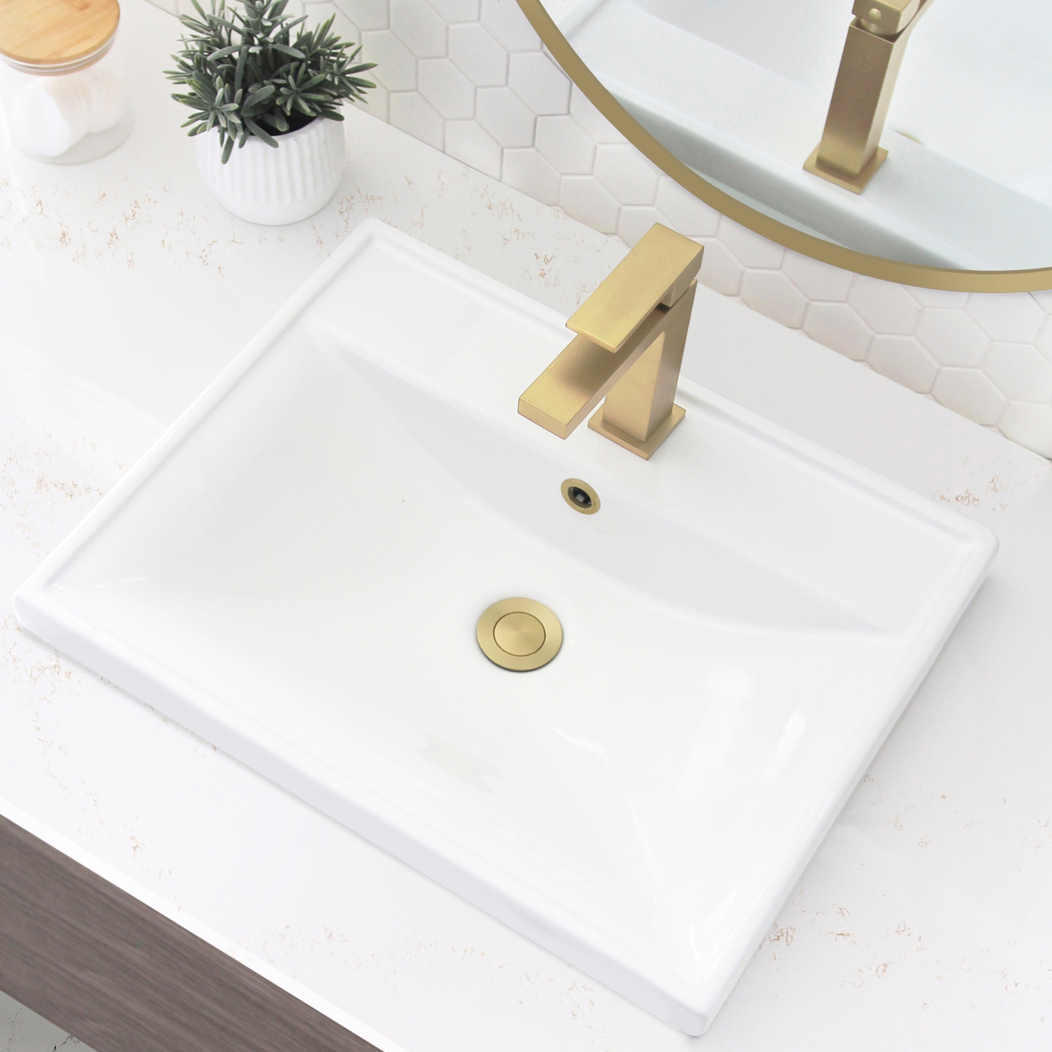 19 3/4 inch Rectangular Undermount Porcelain Bathroom Sink with Two Overflow Finishes included.