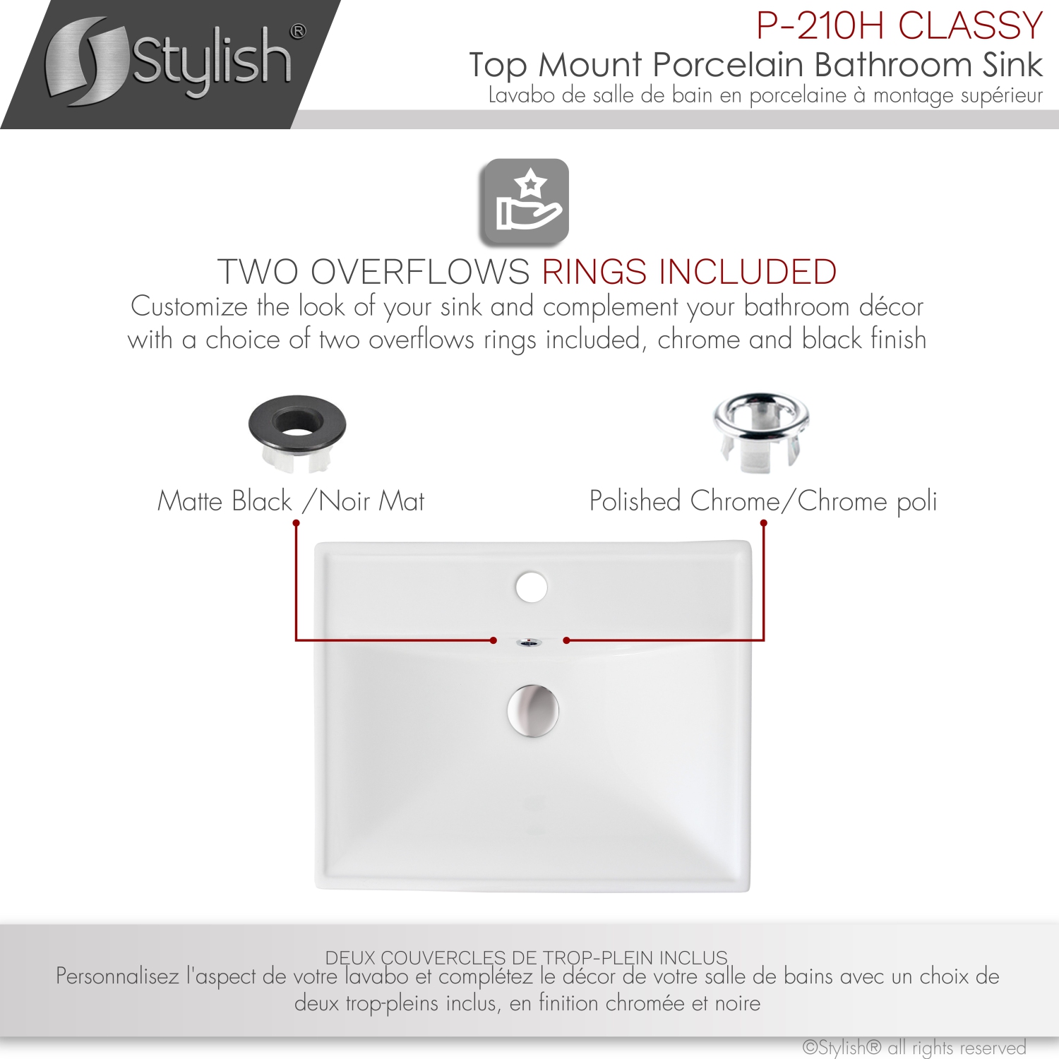 19 3/4 inch Rectangular Undermount Porcelain Bathroom Sink with Two Overflow Finishes included.