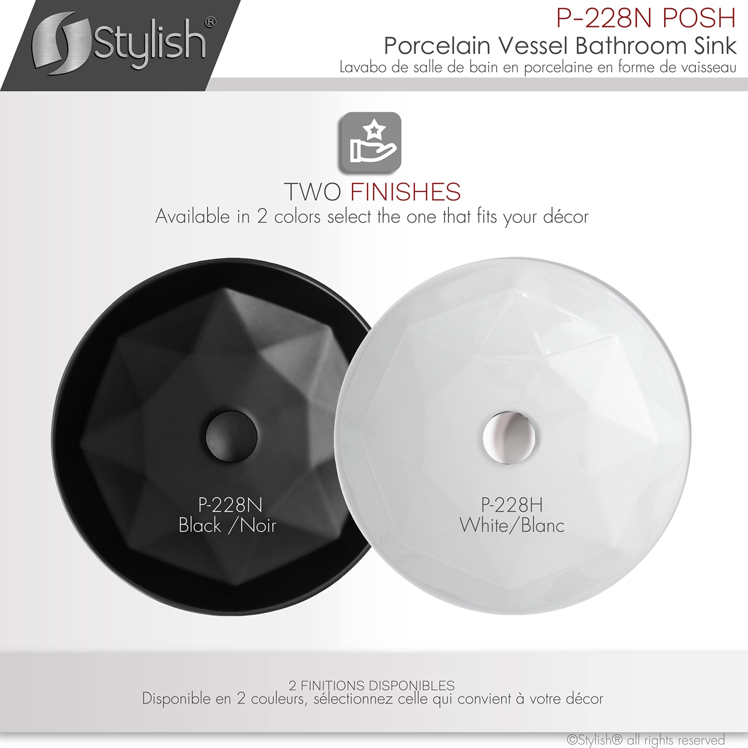 Élégant vasque rond noir de 16 po de largeur P-228N