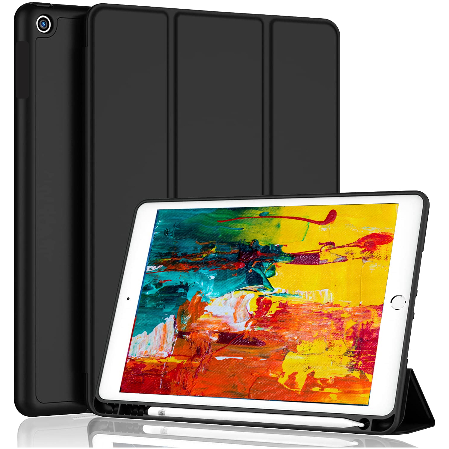 XCRS Smart Cover Apple iPad 9.7-inch 6th Gen (2018) / iPad 5th Gen (2017) /iPad Air 2/ Air with Built-In Pencil Holder, PU Leather, Multi-Angle Viewing, Auto Sleep/Wake Case