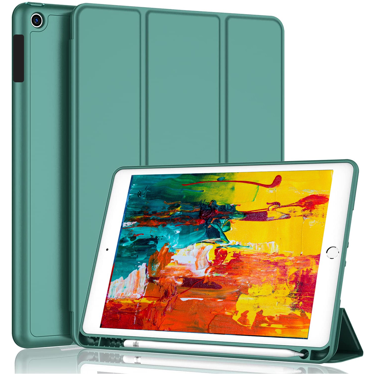 XCRS Smart Cover Apple iPad 9.7-inch 6th Gen (2018) / iPad 5th Gen (2017) /iPad Air 2/ Air with Built-In Pencil Holder, PU Leather, Multi-Angle Viewing, Auto Sleep/Wake Case