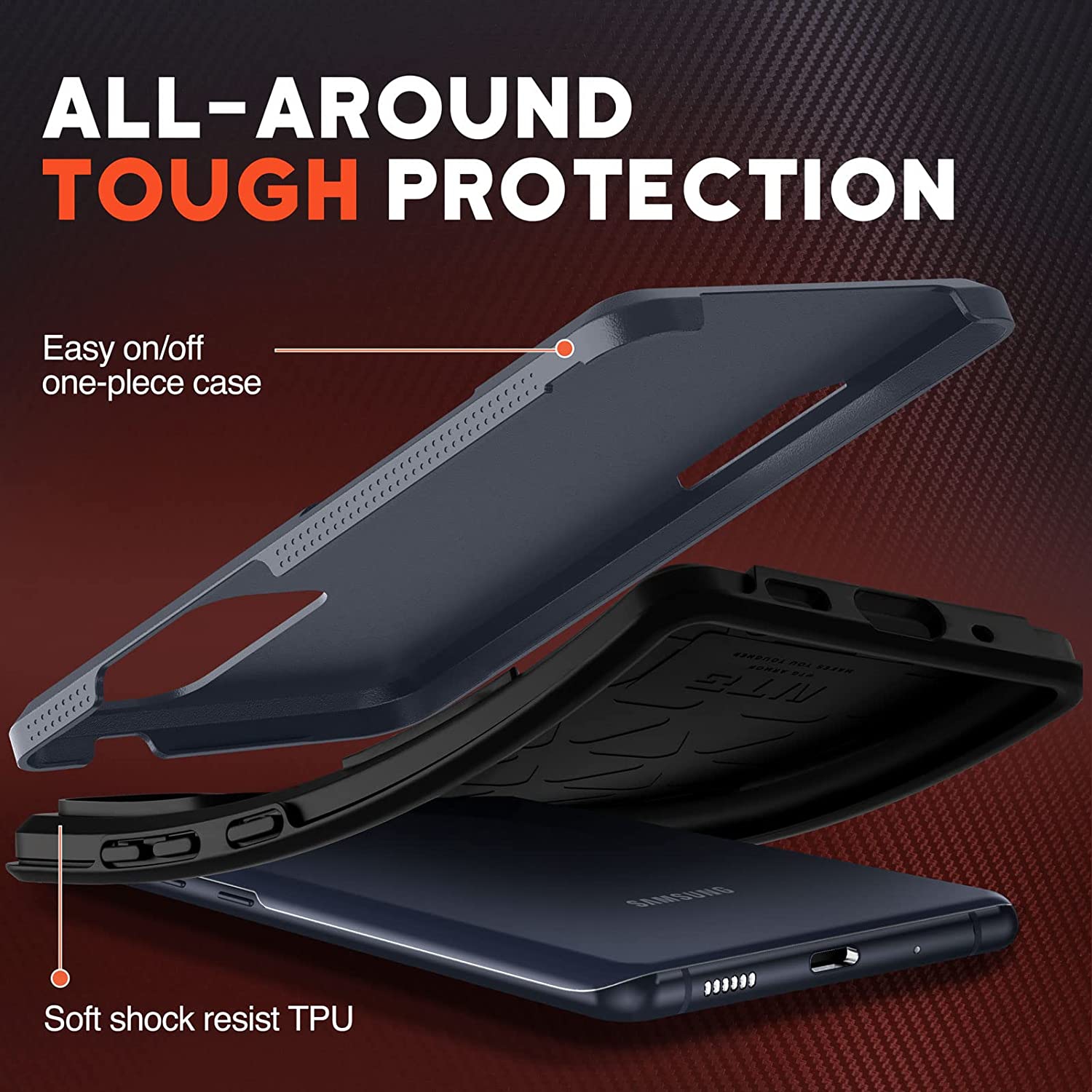 【CSmart】 Dual Layers Heavy Duty Rubber Armor Bumper Hard Case Cover for Samsung Galaxy S22 Ultra, Navy